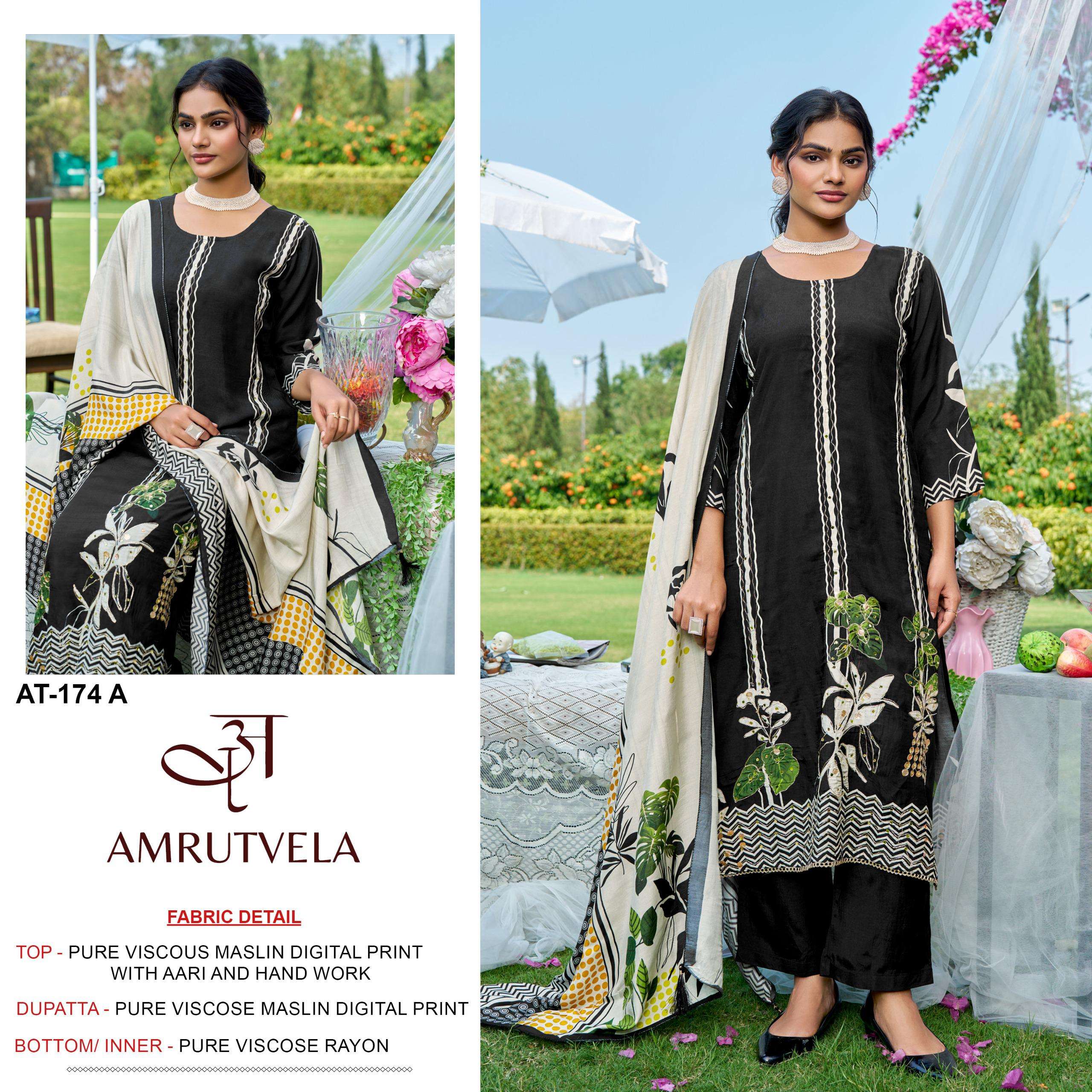 AMRUTVELA AT 174 VISCOSE DIGITAL PRINT WITH AARI WORK DESIGNER SUIT