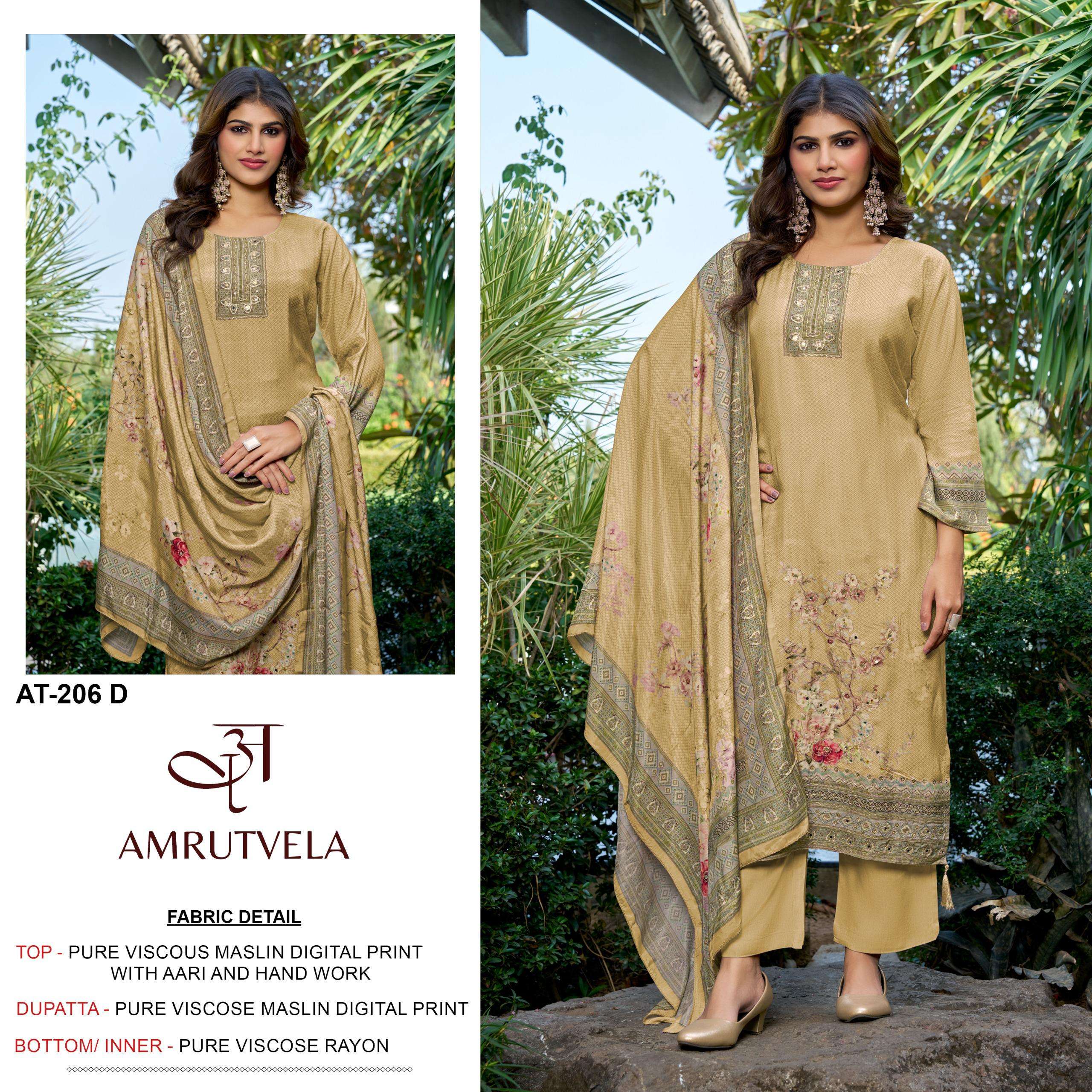 AMRUTVELA AT 206 VISCOSE DIGITAL PRINT WITH HAND WORK DESIGNER SUIT
