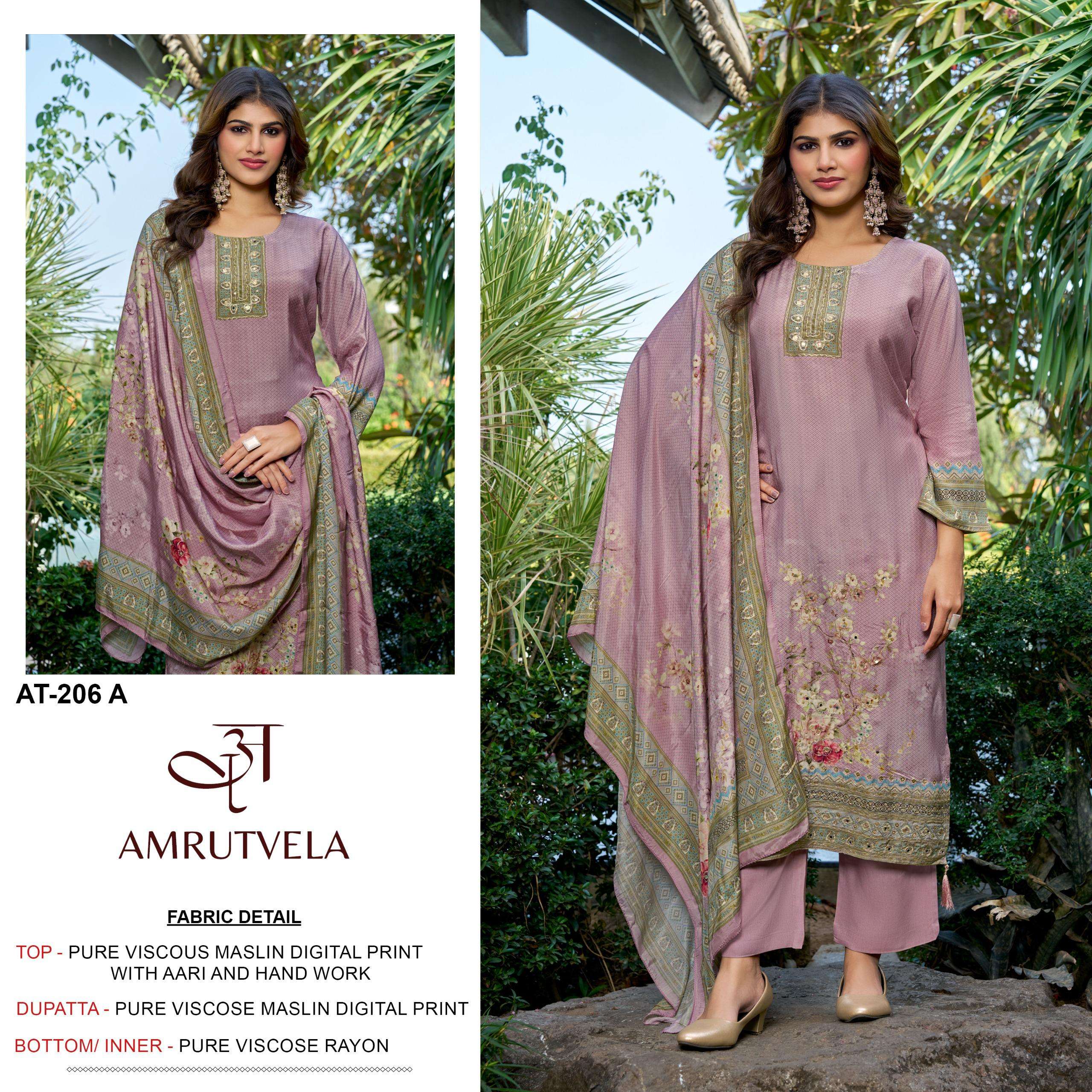 AMRUTVELA AT 206 VISCOSE DIGITAL PRINT WITH HAND WORK DESIGNER SUIT