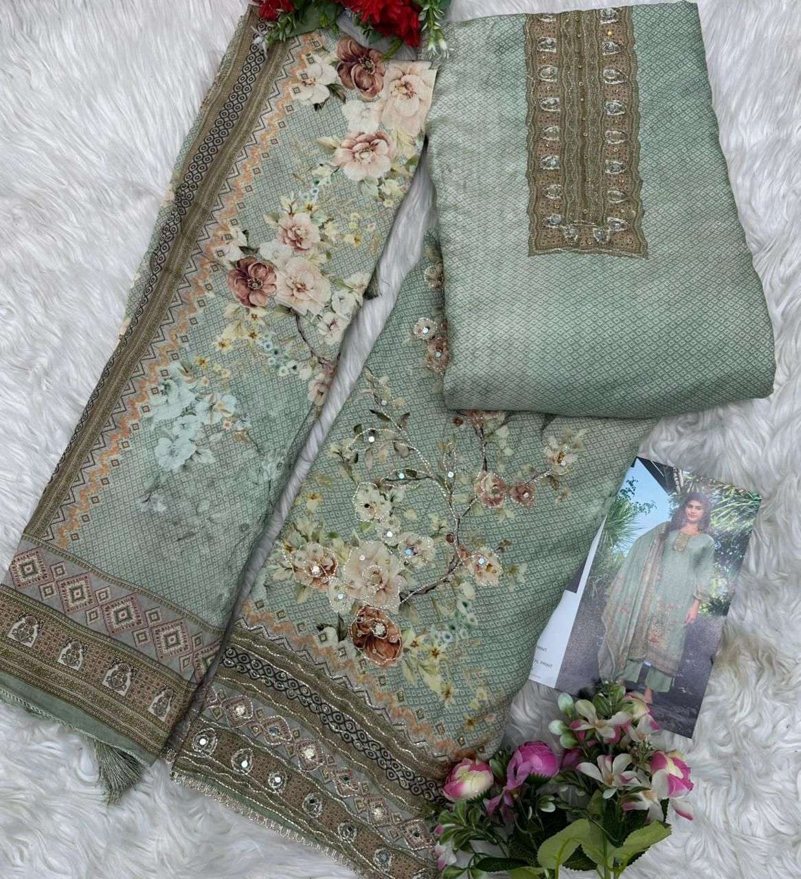 AMRUTVELA AT 206 VISCOSE DIGITAL PRINT WITH HAND WORK DESIGNER SUIT