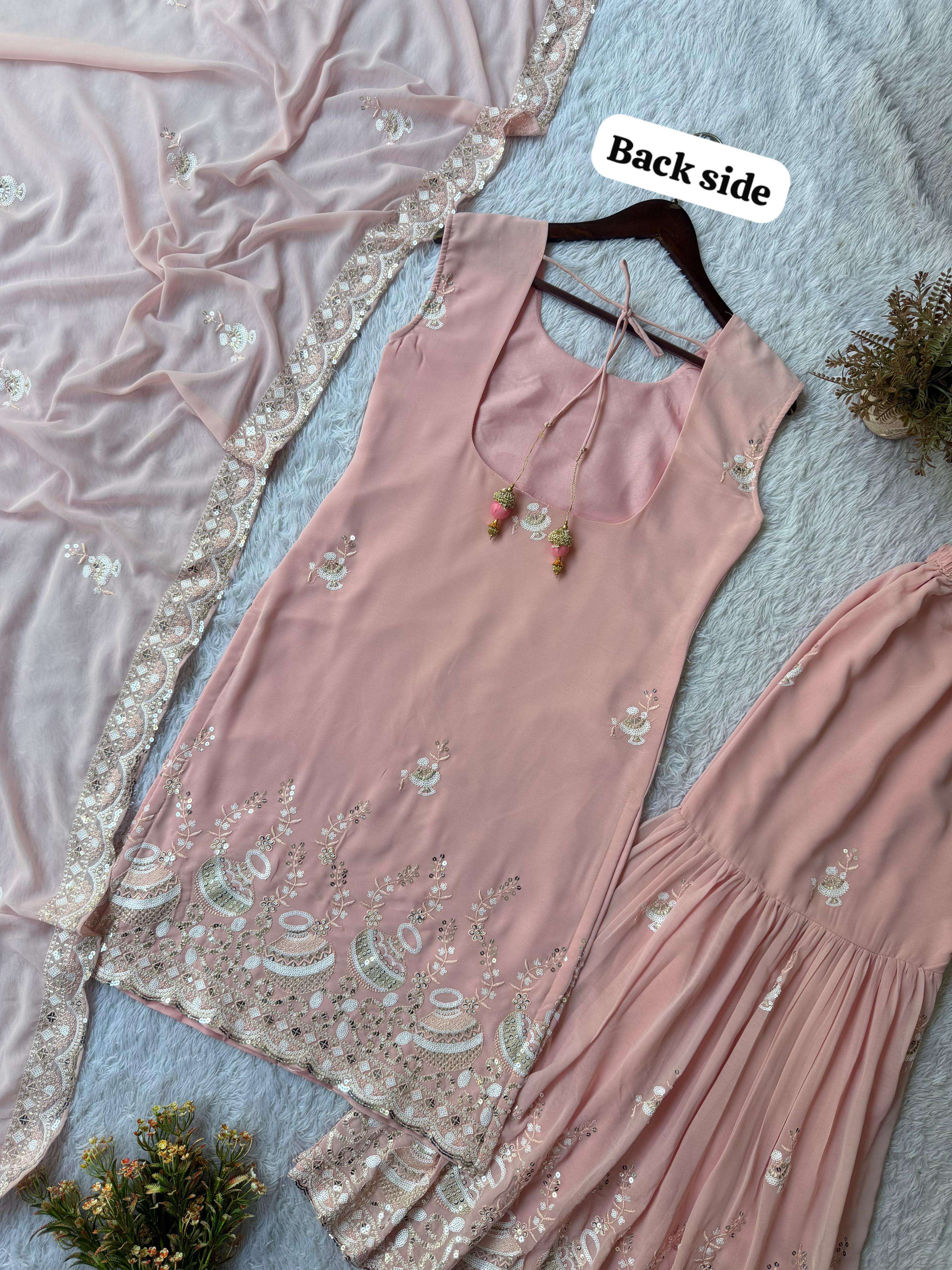 BE 430 GEORGETTE WEDDING WEAR KURTI SARARA AND DUPATTA SET