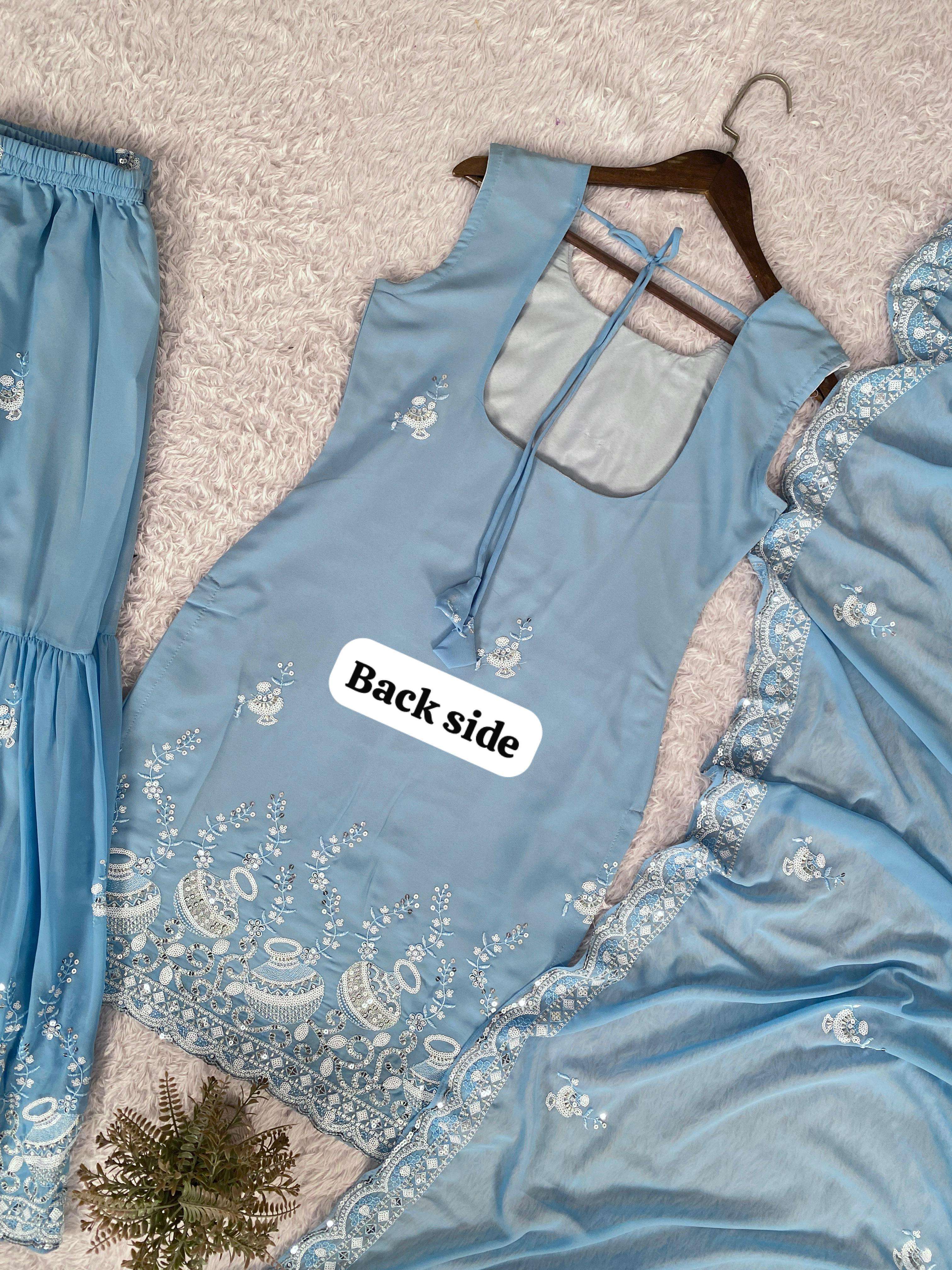 BE 430 GEORGETTE WEDDING WEAR KURTI SARARA AND DUPATTA SET