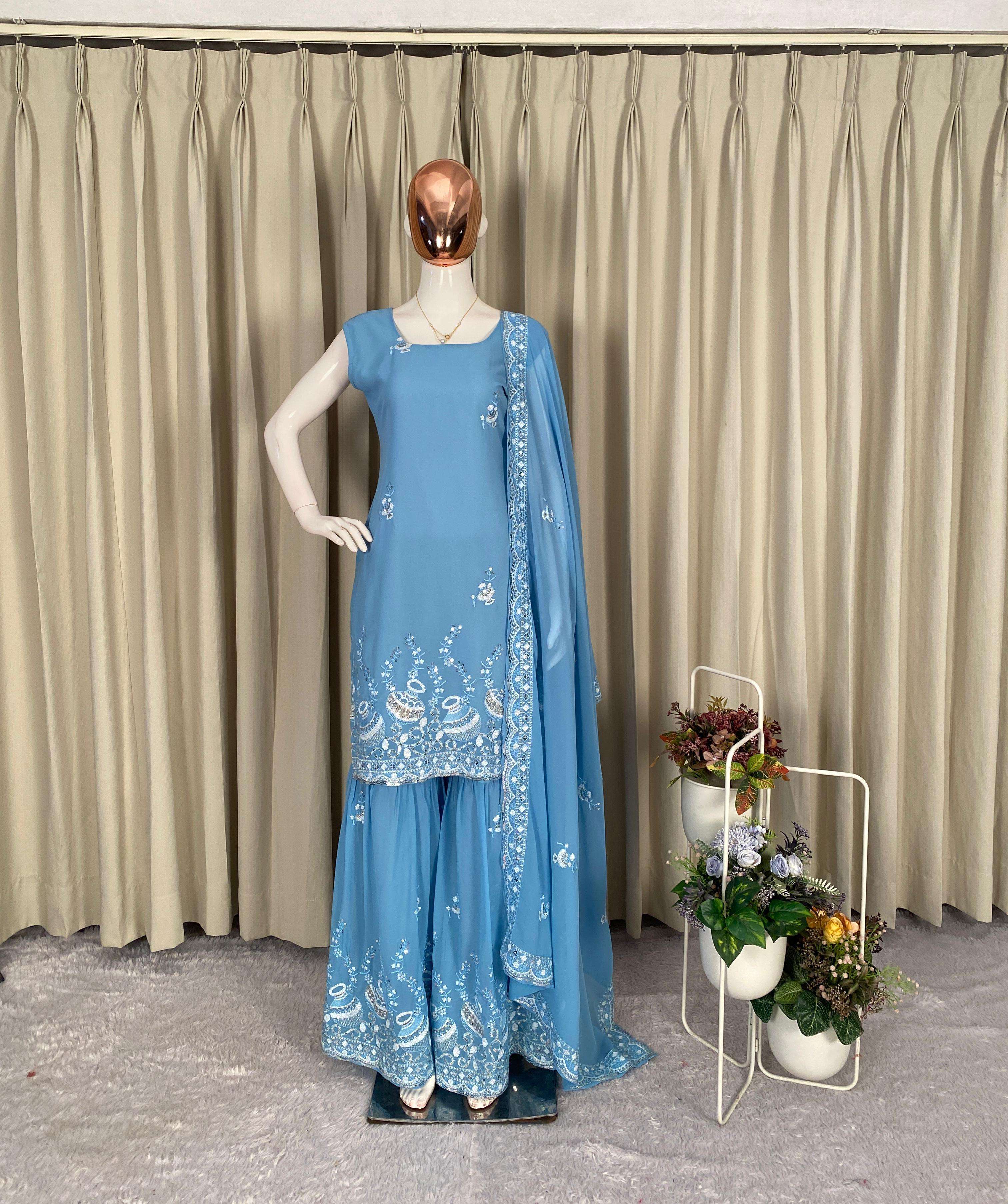 BE 430 GEORGETTE WEDDING WEAR KURTI SARARA AND DUPATTA SET