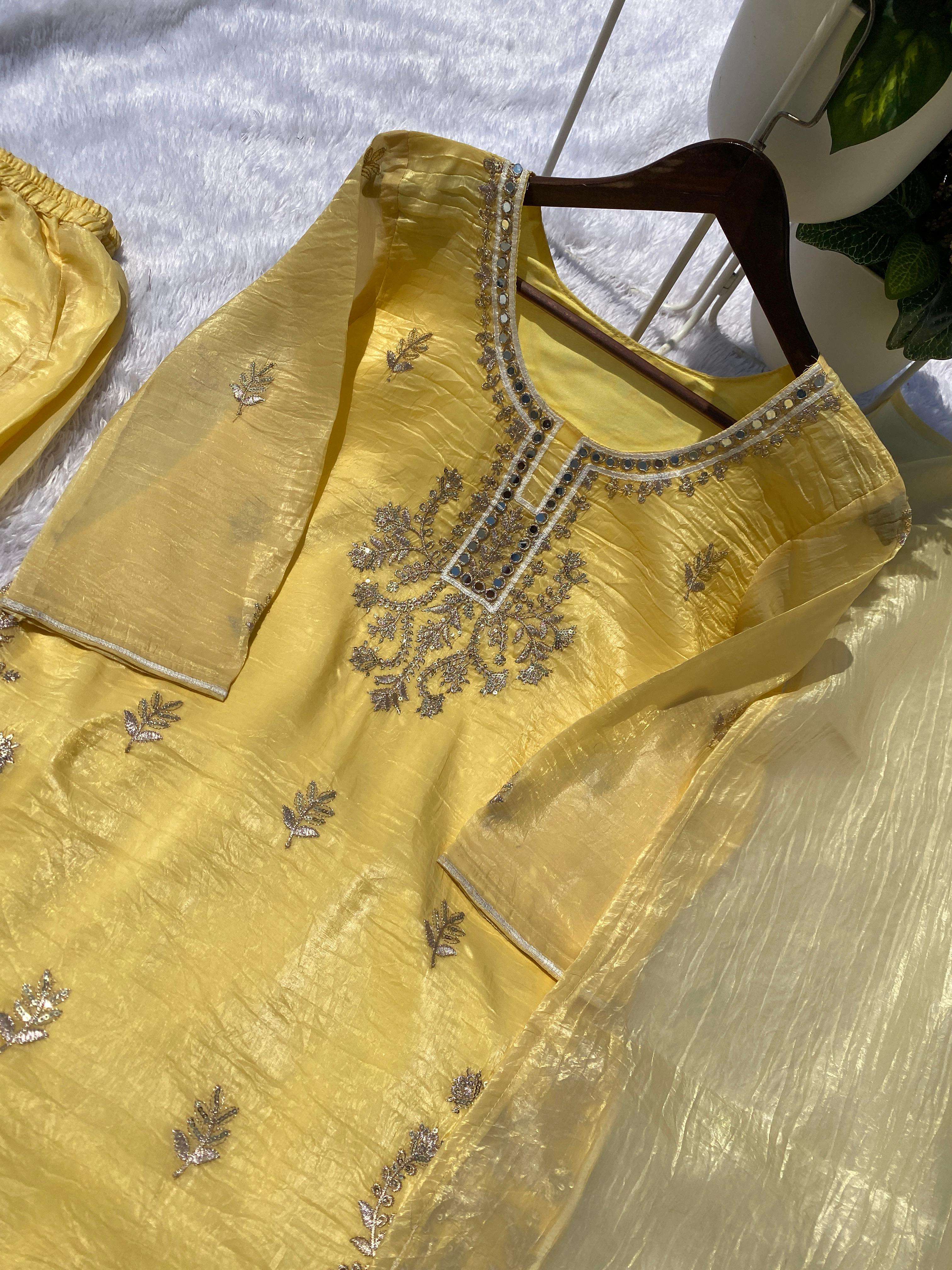 BE 453 CRUNCHY SILK BEAUTIFUL EMBROIDERY DESIGNER FESTIVE WEAR LADIES TOP PLAZZO AND DUPATTA SET 