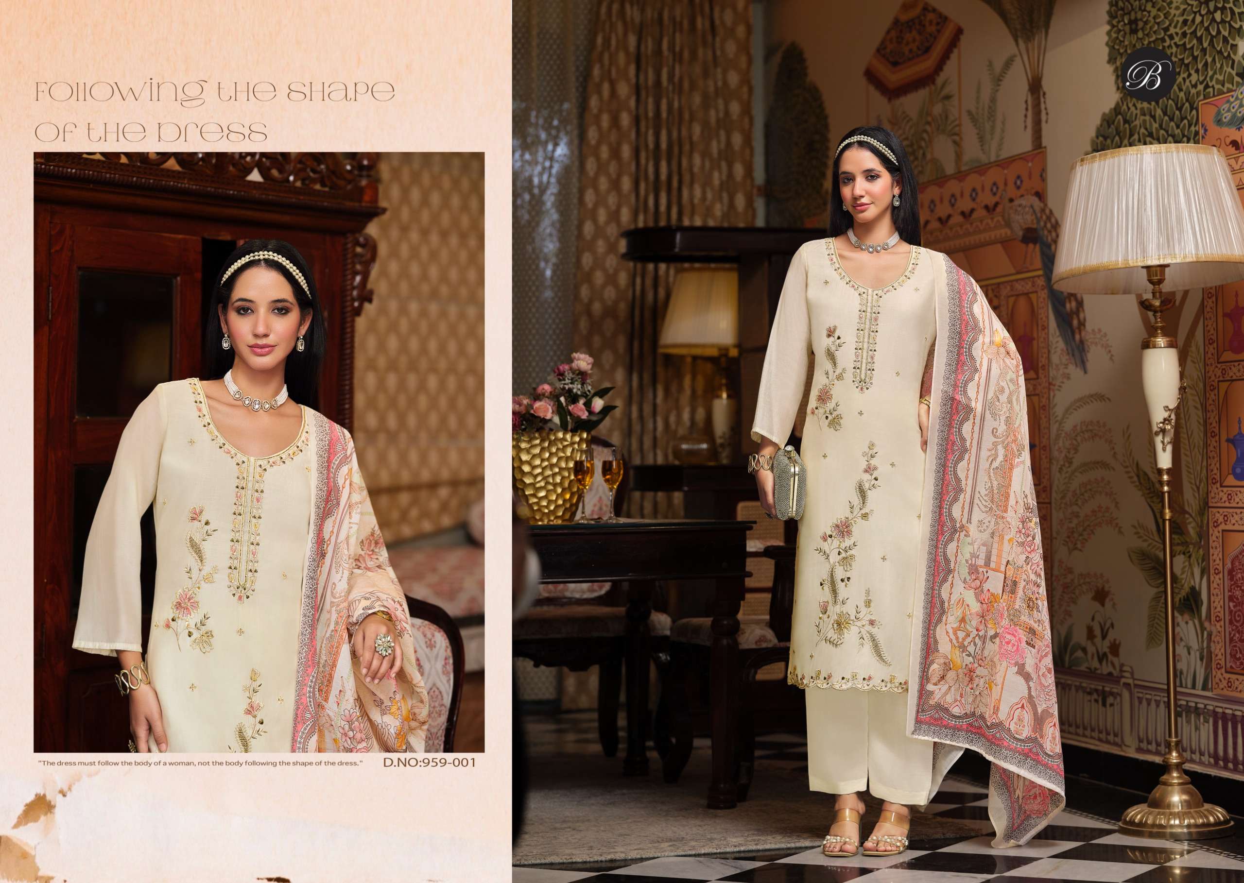 BELLIZA DESIGNER STUDIO GULFAM MUSLIN HEAVY EMBROIDERY DESIGNER WORK SUIT