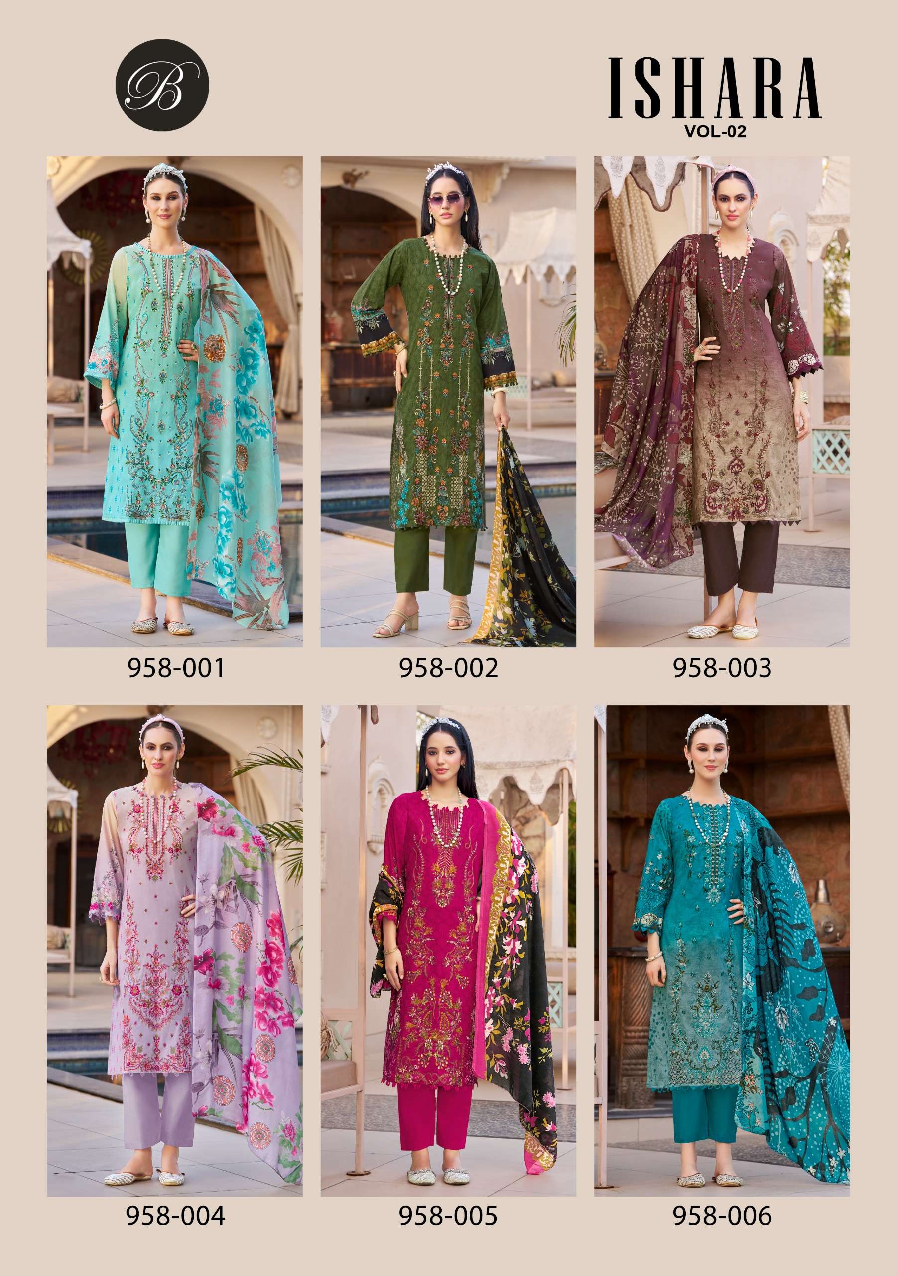 BELLIZA DESIGNER STUDIO ISHARA VOL 2 COTTON DIGITAL PRINTS WITH FANCY WORK SUIT	
