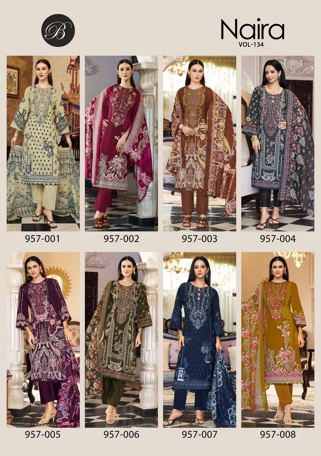 BELLIZA DESIGNER STUDIO NAIRA VOL 134 COTTON DIGITAL PRINTS WITH FANCY EMBROIDERY WORK SUIT
