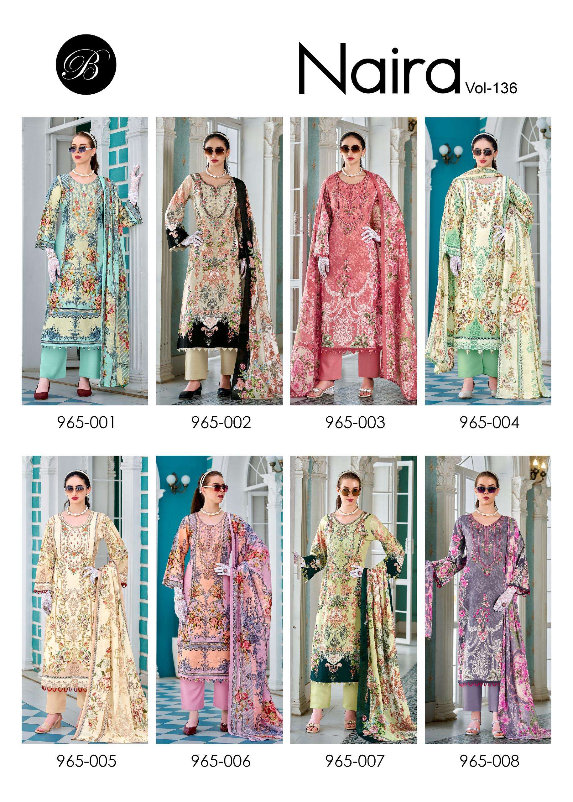 BELLIZA DESIGNER STUDIO NAIRA VOL 136 COTTON DIGITAL PRINT WITH FANCY EMBROIDERY WORK SUITS