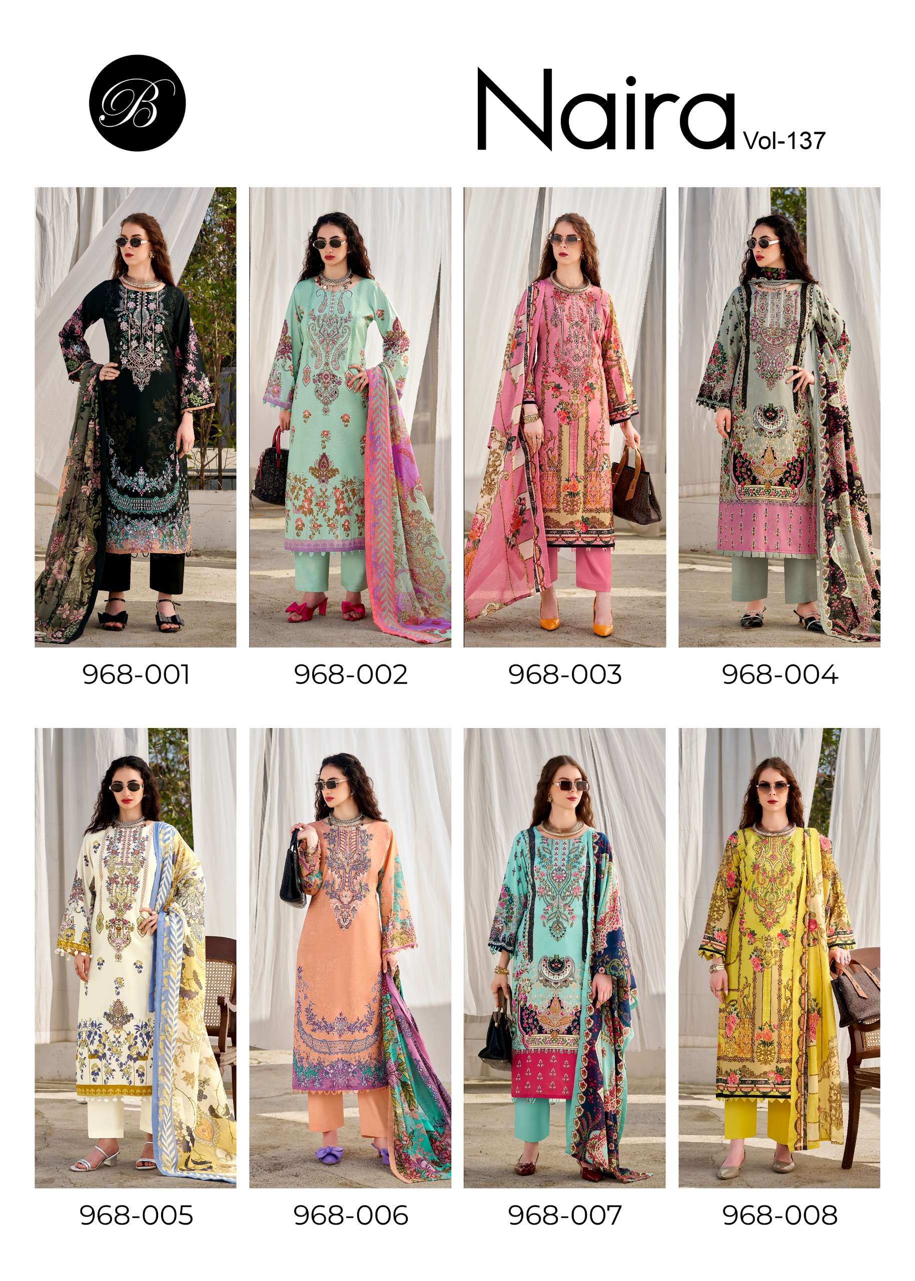 BELLIZA DESIGNER STUDIO NAIRA VOL 137 COTTON DIGITAL PRINT WITH FANCY EMBROIDERY WORK SUITS