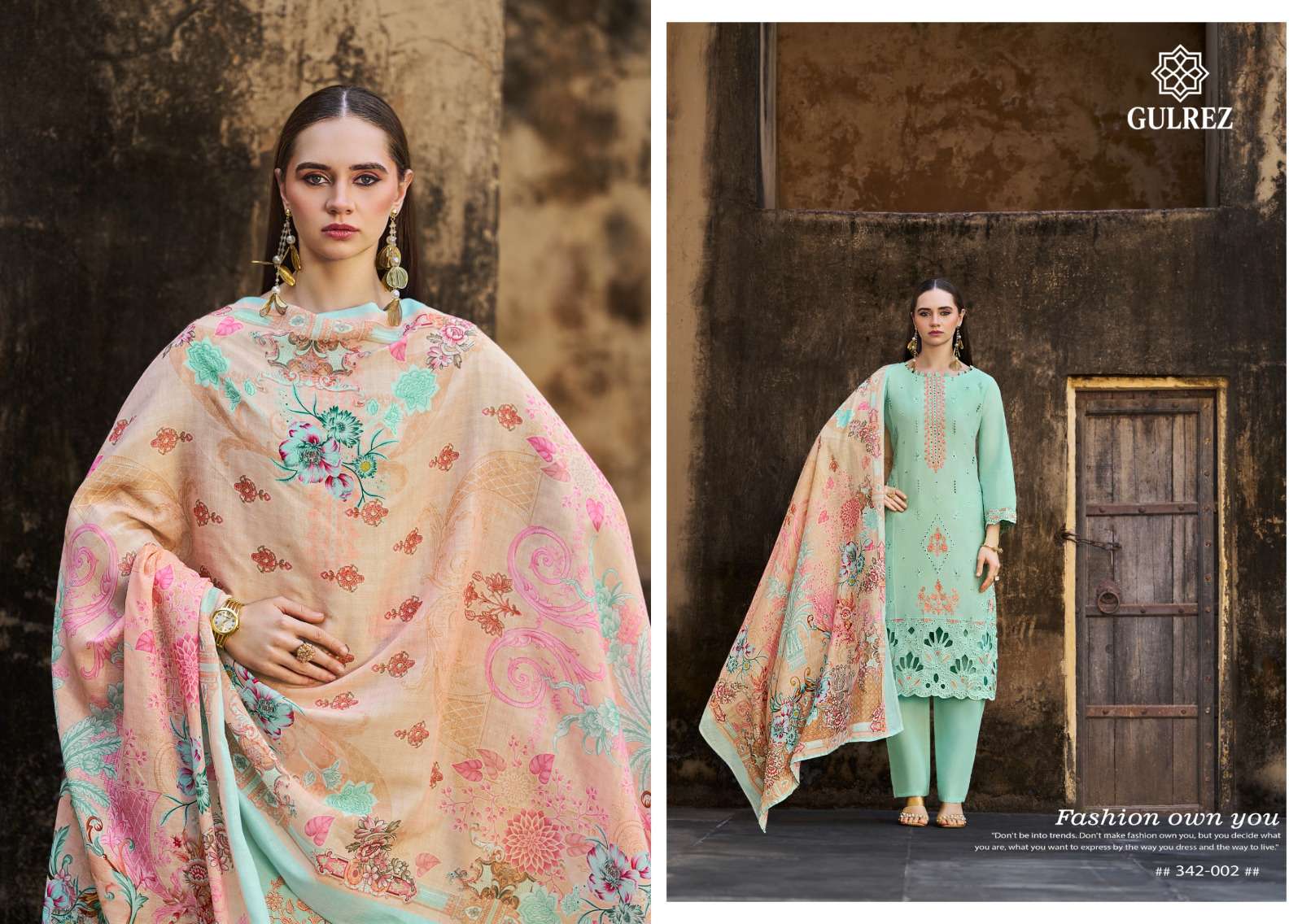 BELLIZA DESIGNER STUDIO OMBRE NOORIA LAWN COTTON DESIGNER WORK READY MADE LADIES SUIT