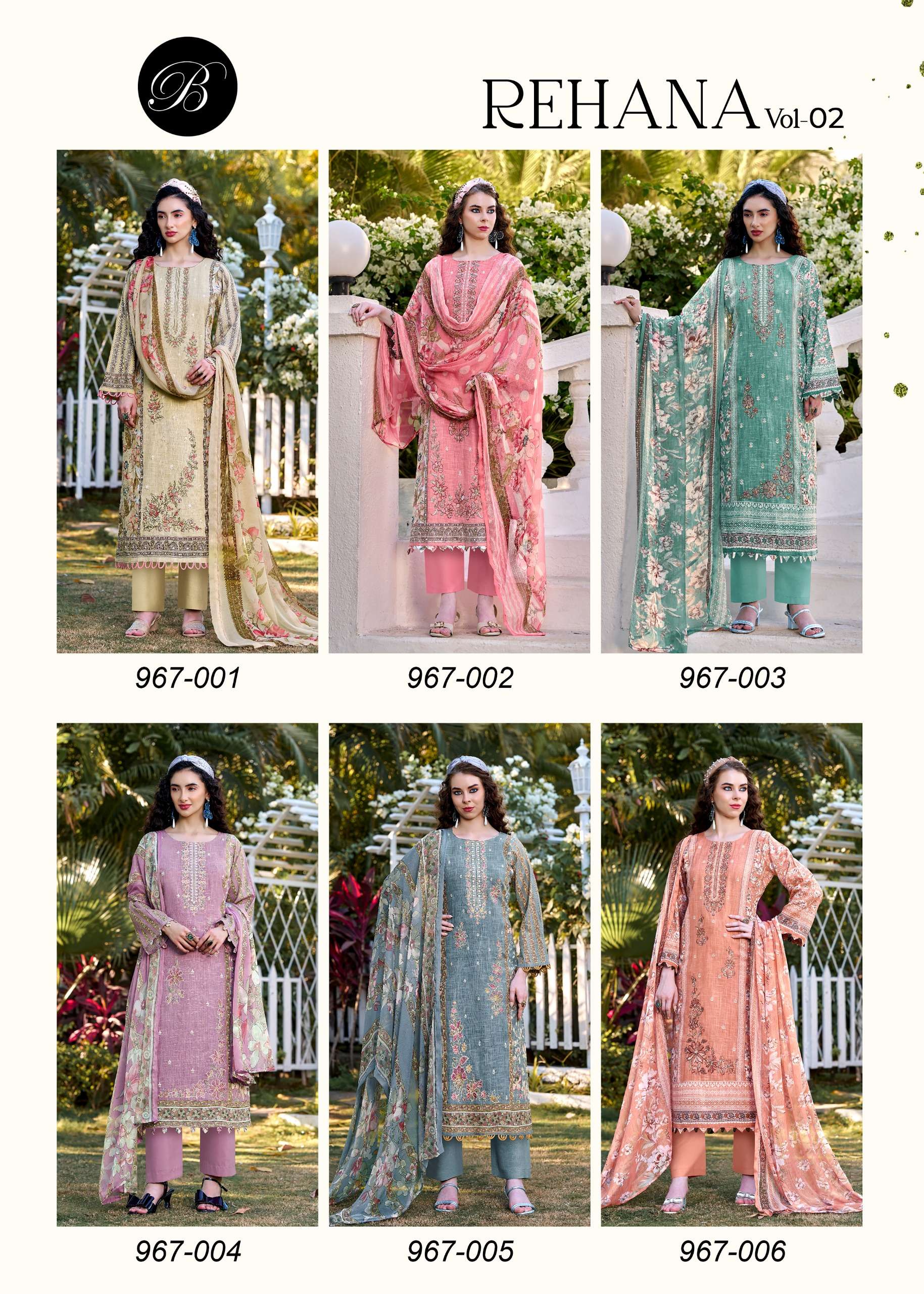 BELLIZA DESIGNER STUDIO REHANA VOL 2 COTTON DIGITAL PRINTS WITH FANCY WORK SUIT