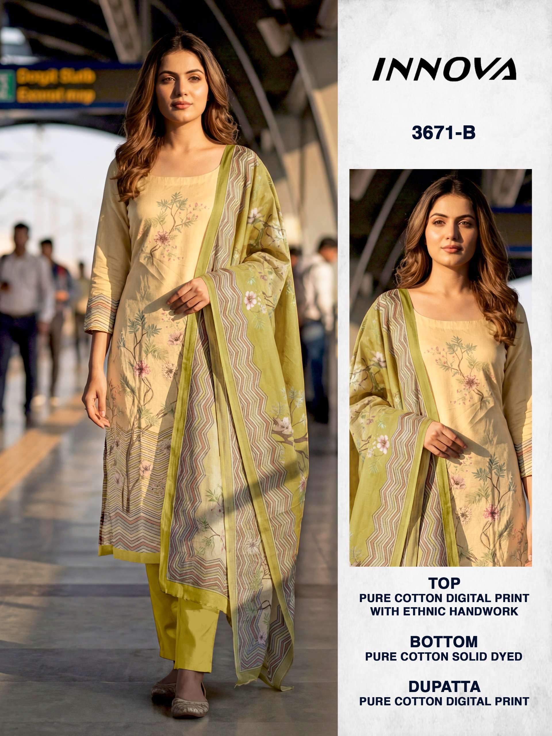 BIPSON PRINTS INNOVA 3671 COTTON DIGITAL PRINT WITH HAND WORK SUIT