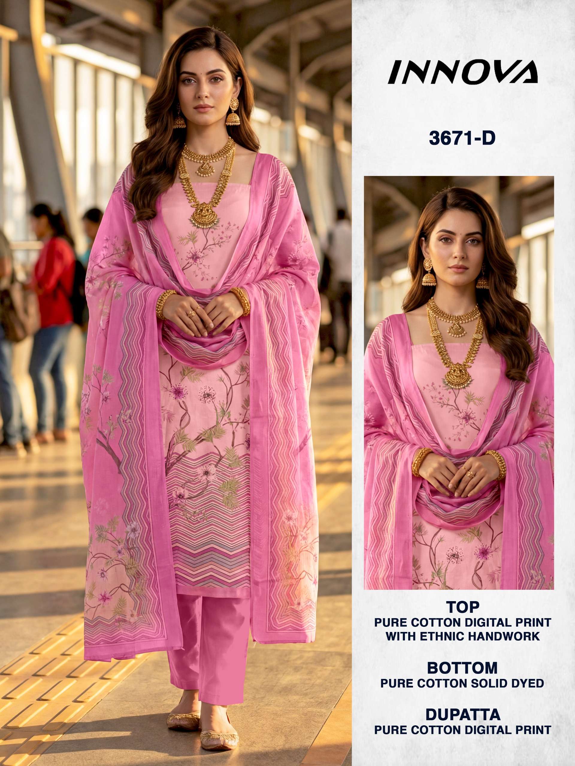 BIPSON PRINTS INNOVA 3671 COTTON DIGITAL PRINT WITH HAND WORK SUIT