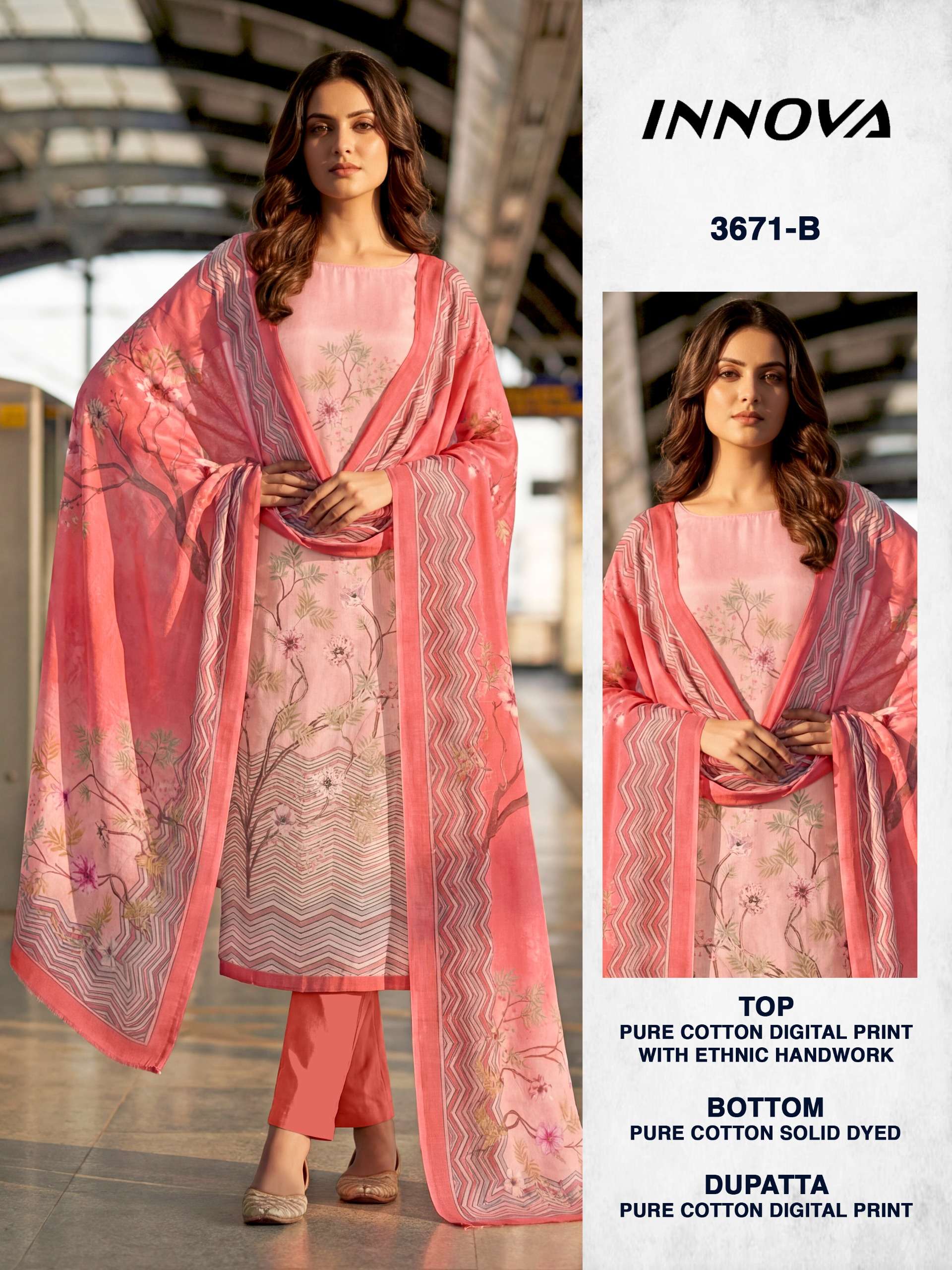 BIPSON PRINTS INNOVA 3671 COTTON DIGITAL PRINT WITH HAND WORK SUIT