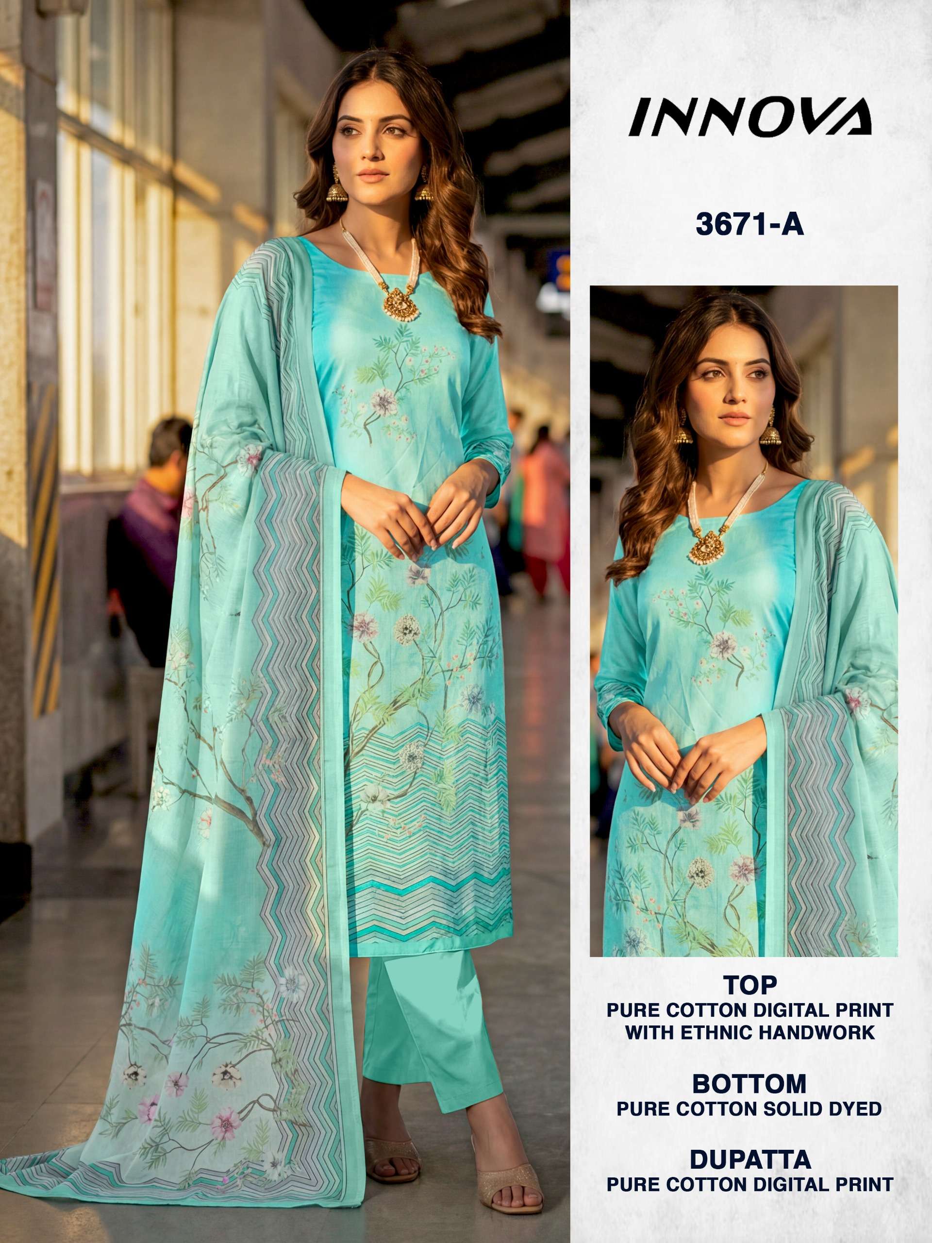 BIPSON PRINTS INNOVA 3671 COTTON DIGITAL PRINT WITH HAND WORK SUIT