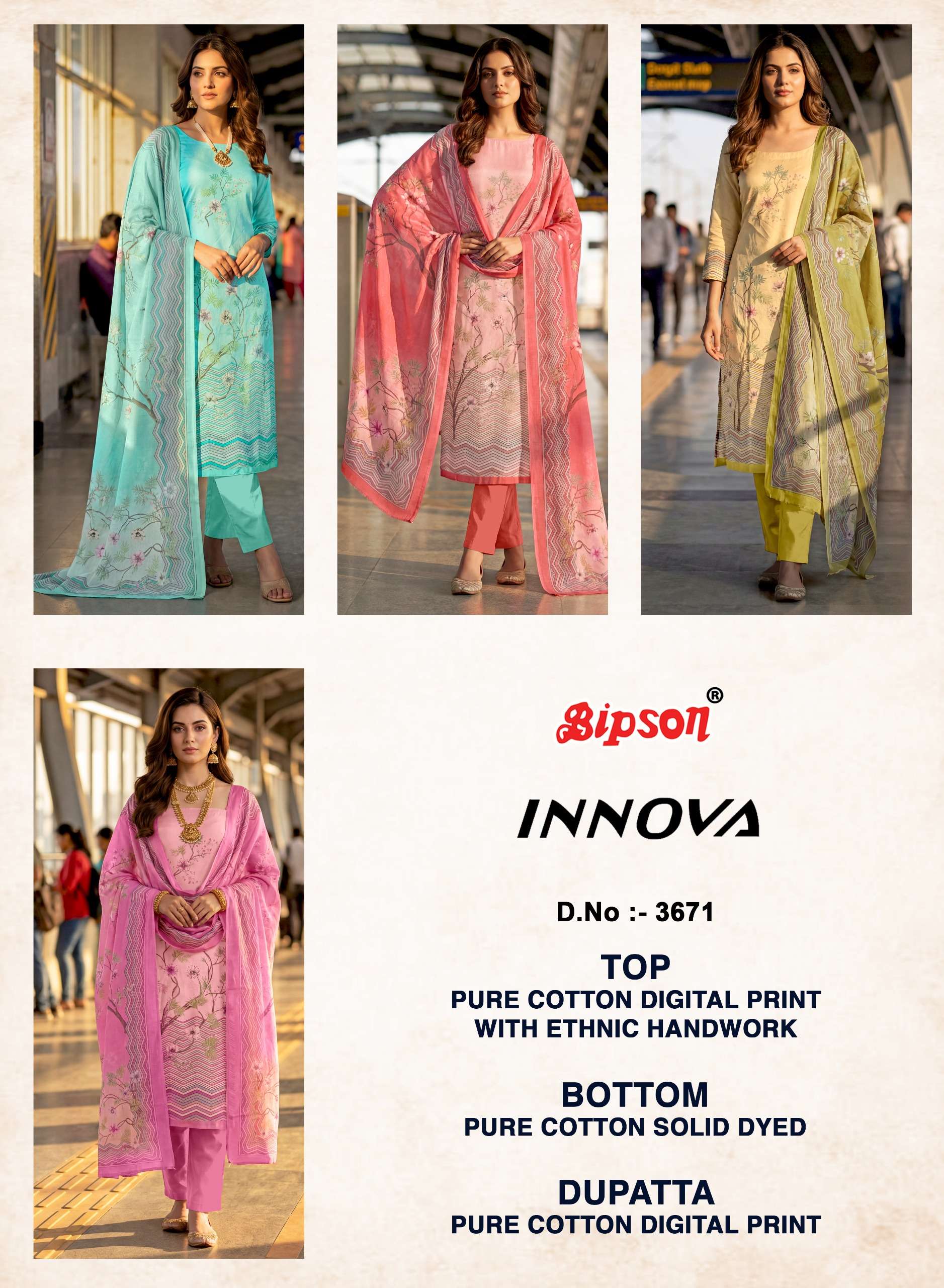 BIPSON PRINTS INNOVA 3671 COTTON DIGITAL PRINT WITH HAND WORK SUIT