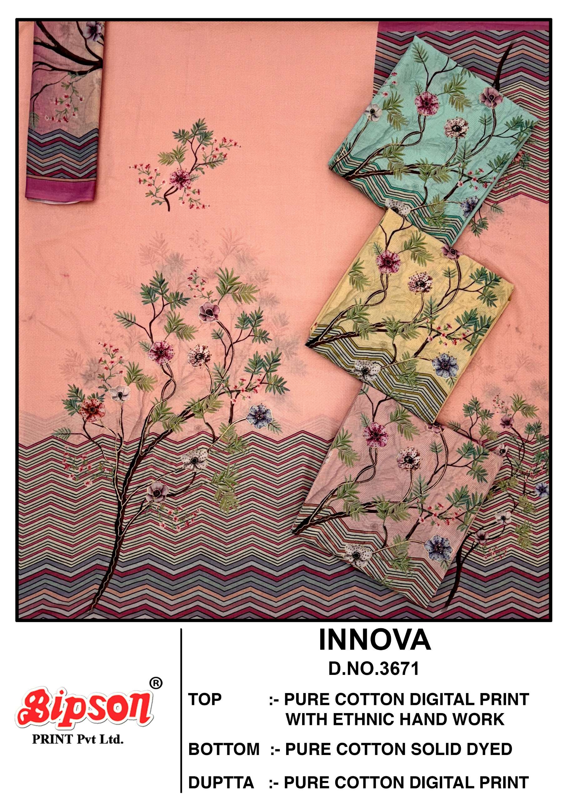 BIPSON PRINTS INNOVA 3671 COTTON DIGITAL PRINT WITH HAND WORK SUIT