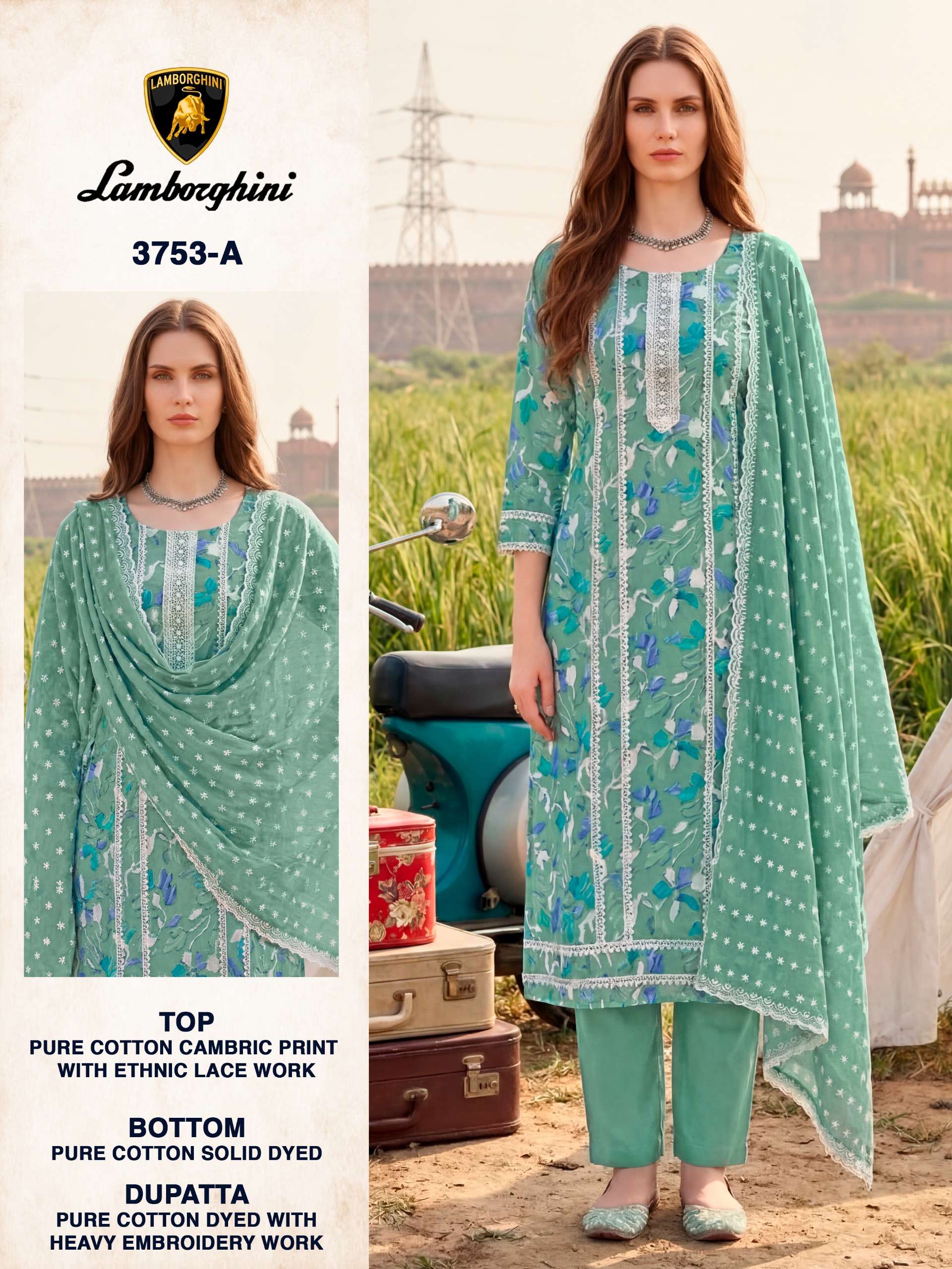 BIPSON PRINTS LAMBORGINI 3753 COTTON PRINT WITH FANCY WORK SUIT