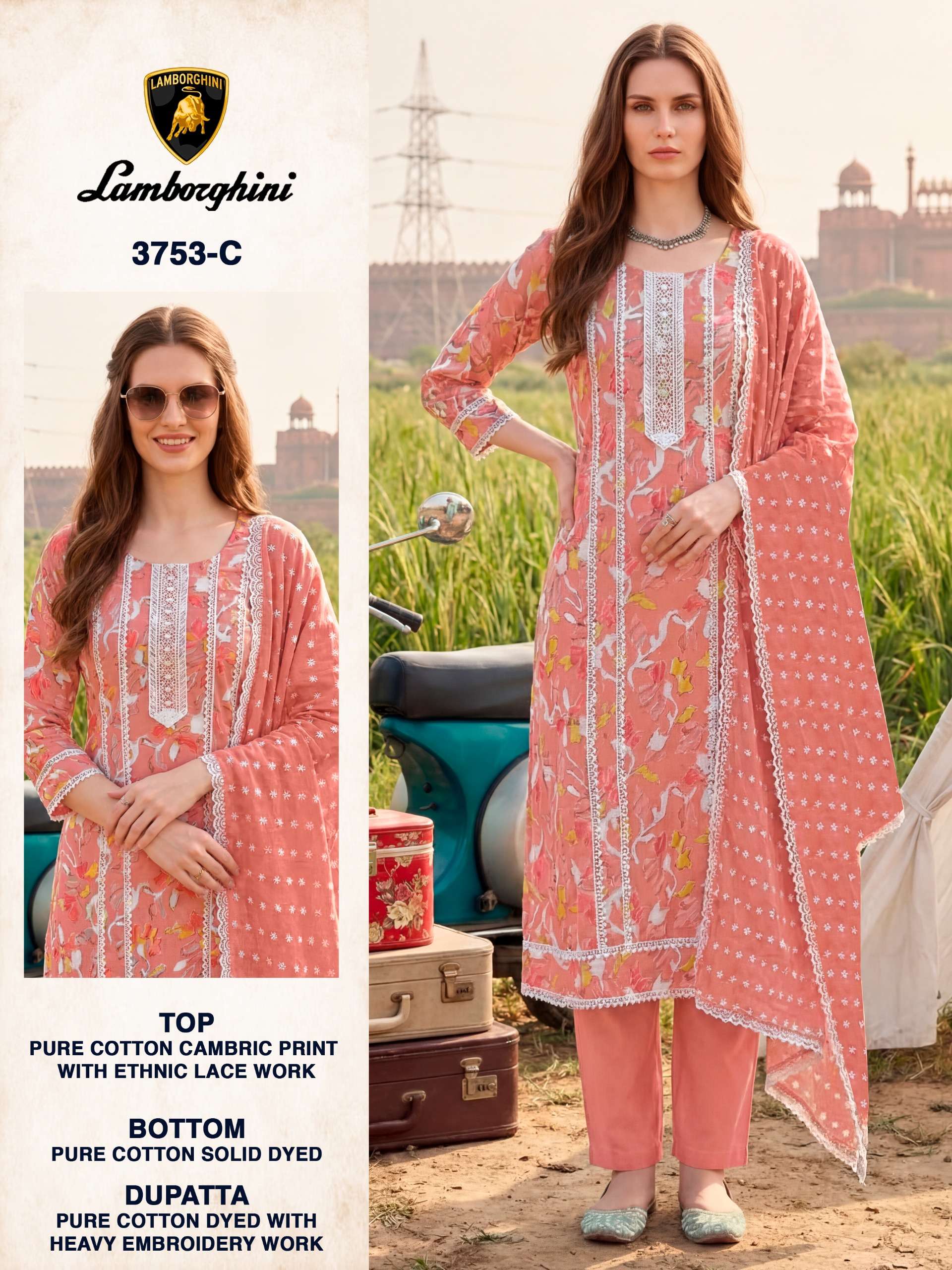 BIPSON PRINTS LAMBORGINI 3753 COTTON PRINT WITH FANCY WORK SUIT