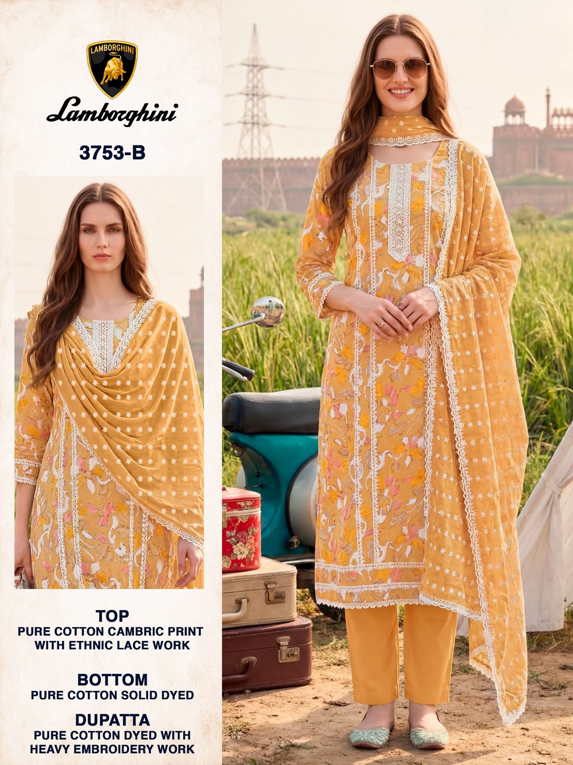 BIPSON PRINTS LAMBORGINI 3753 COTTON PRINT WITH FANCY WORK SUIT
