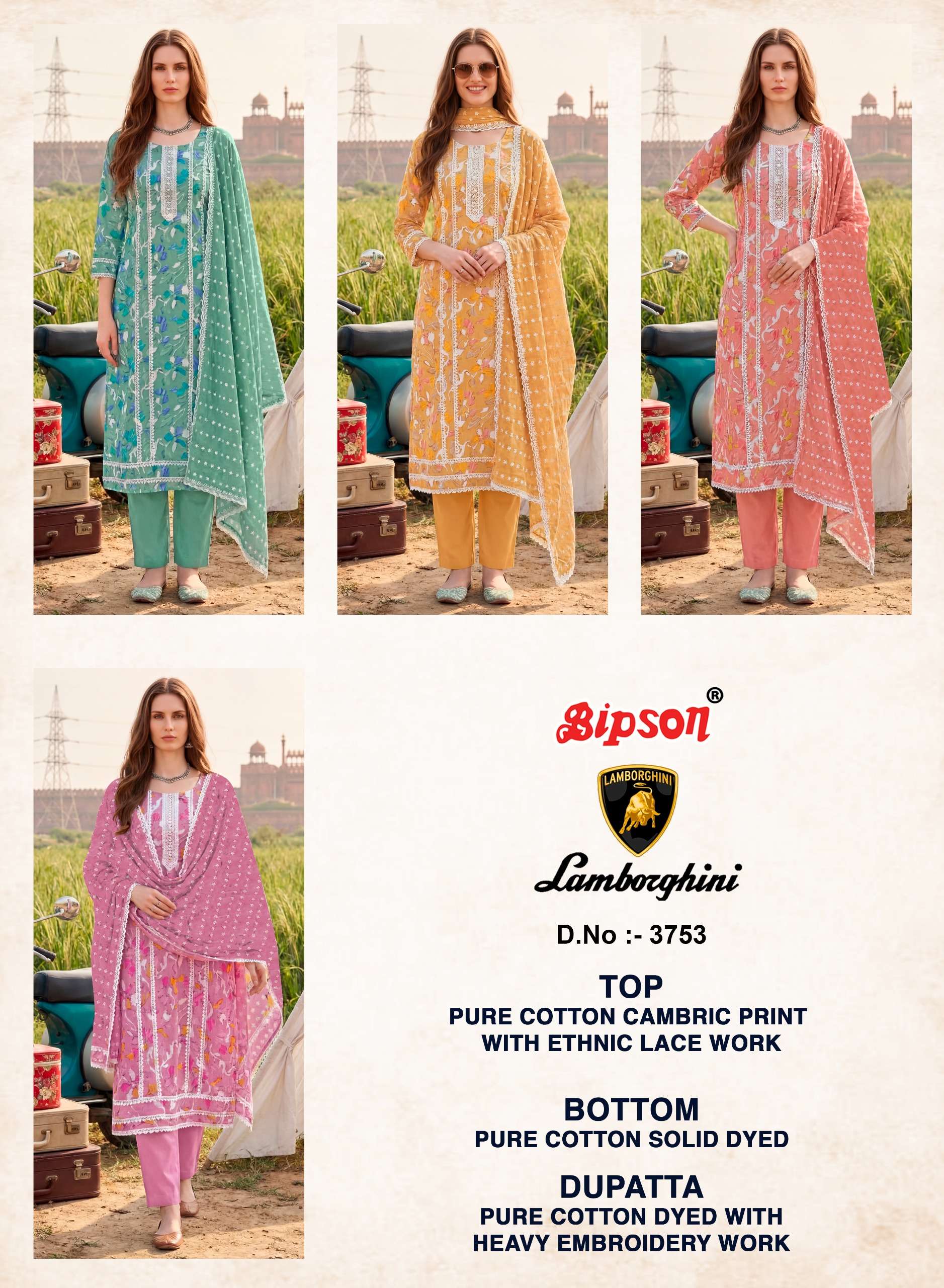 BIPSON PRINTS LAMBORGINI 3753 COTTON PRINT WITH FANCY WORK SUIT