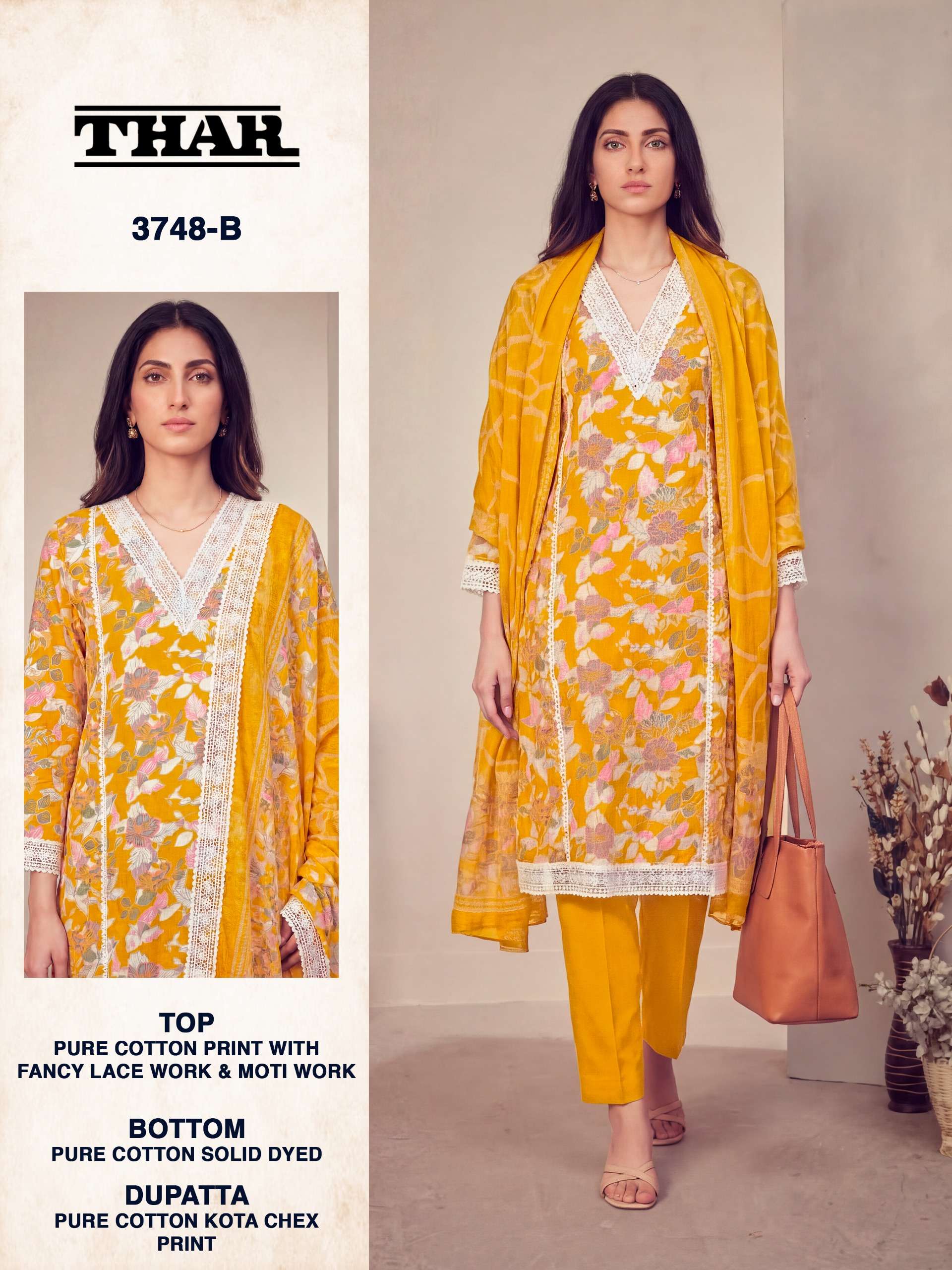 BIPSON PRINTS THAR 3748 COTTON PRINT FANCY LACE WORK SUIT