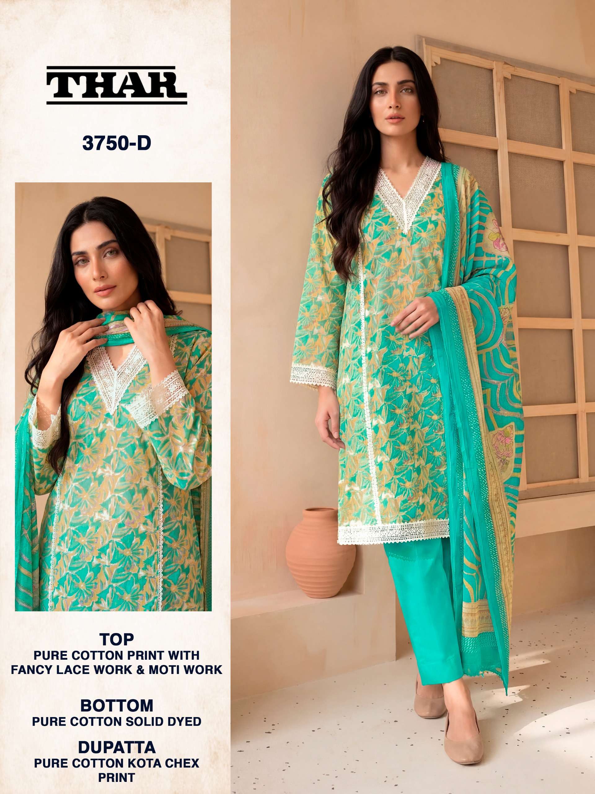 BIPSON PRINTS THAR 3750 COTTON PRINT WITH FANCY WORK SUIT