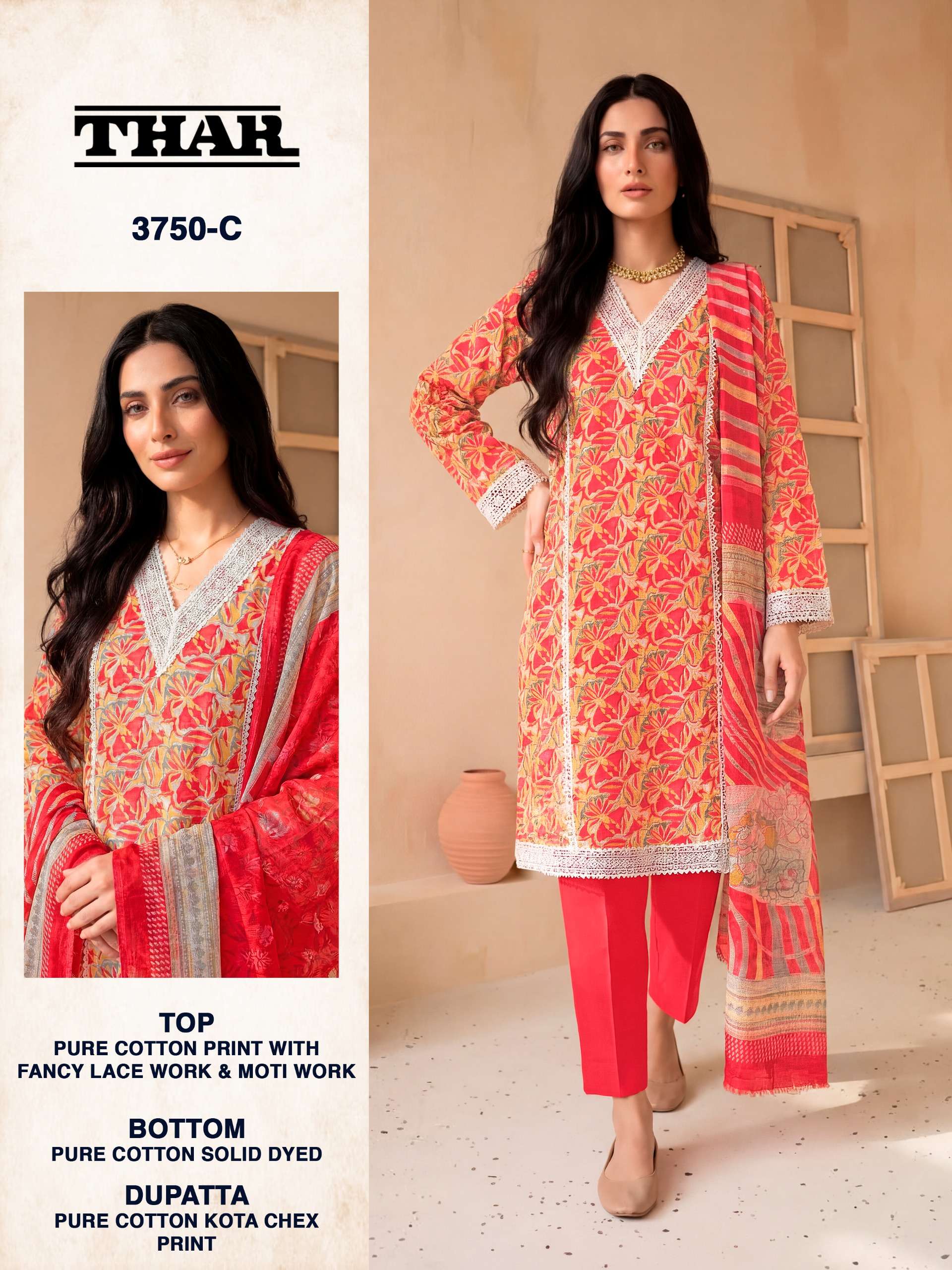 BIPSON PRINTS THAR 3750 COTTON PRINT WITH FANCY WORK SUIT