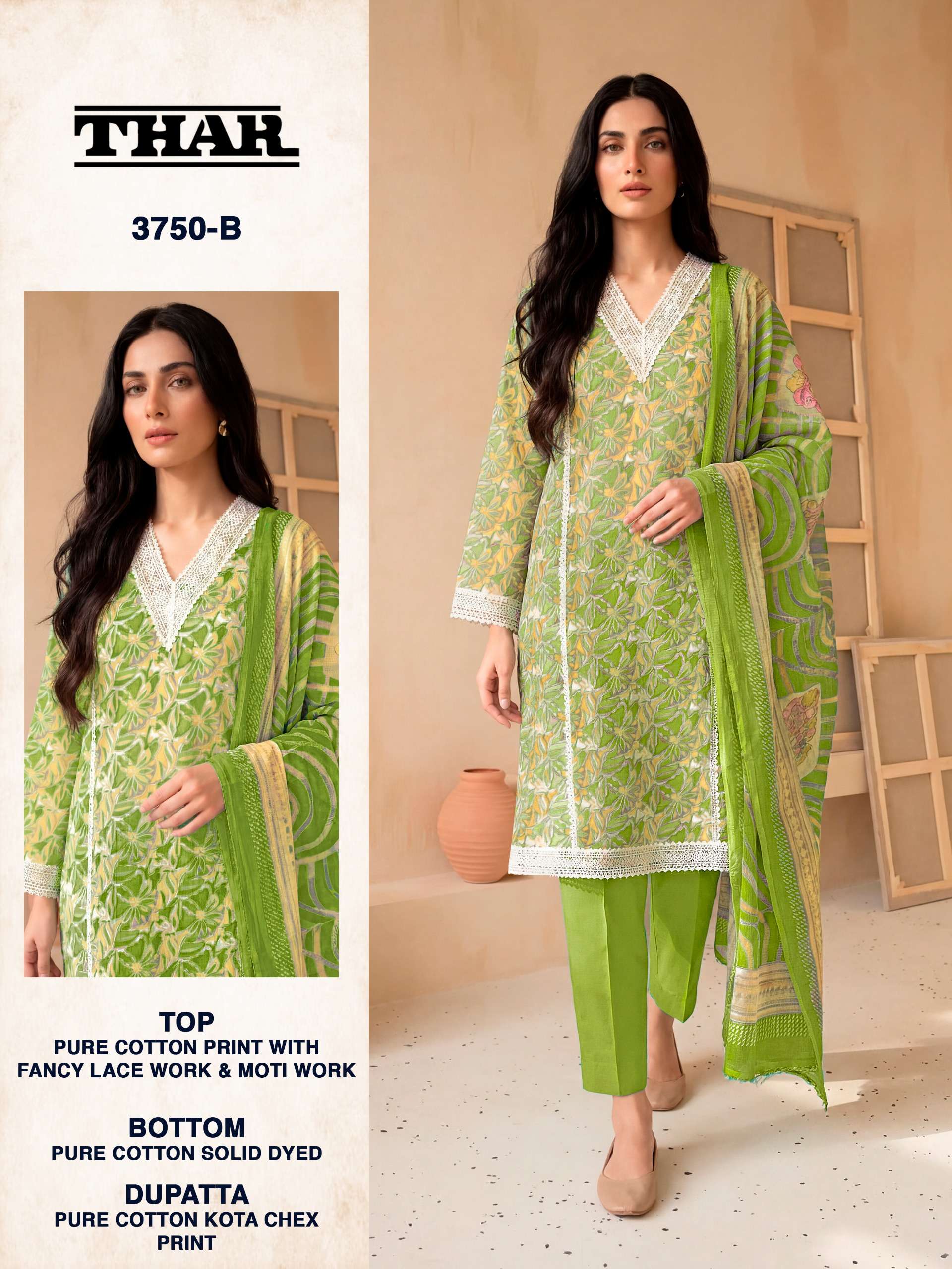 BIPSON PRINTS THAR 3750 COTTON PRINT WITH FANCY WORK SUIT