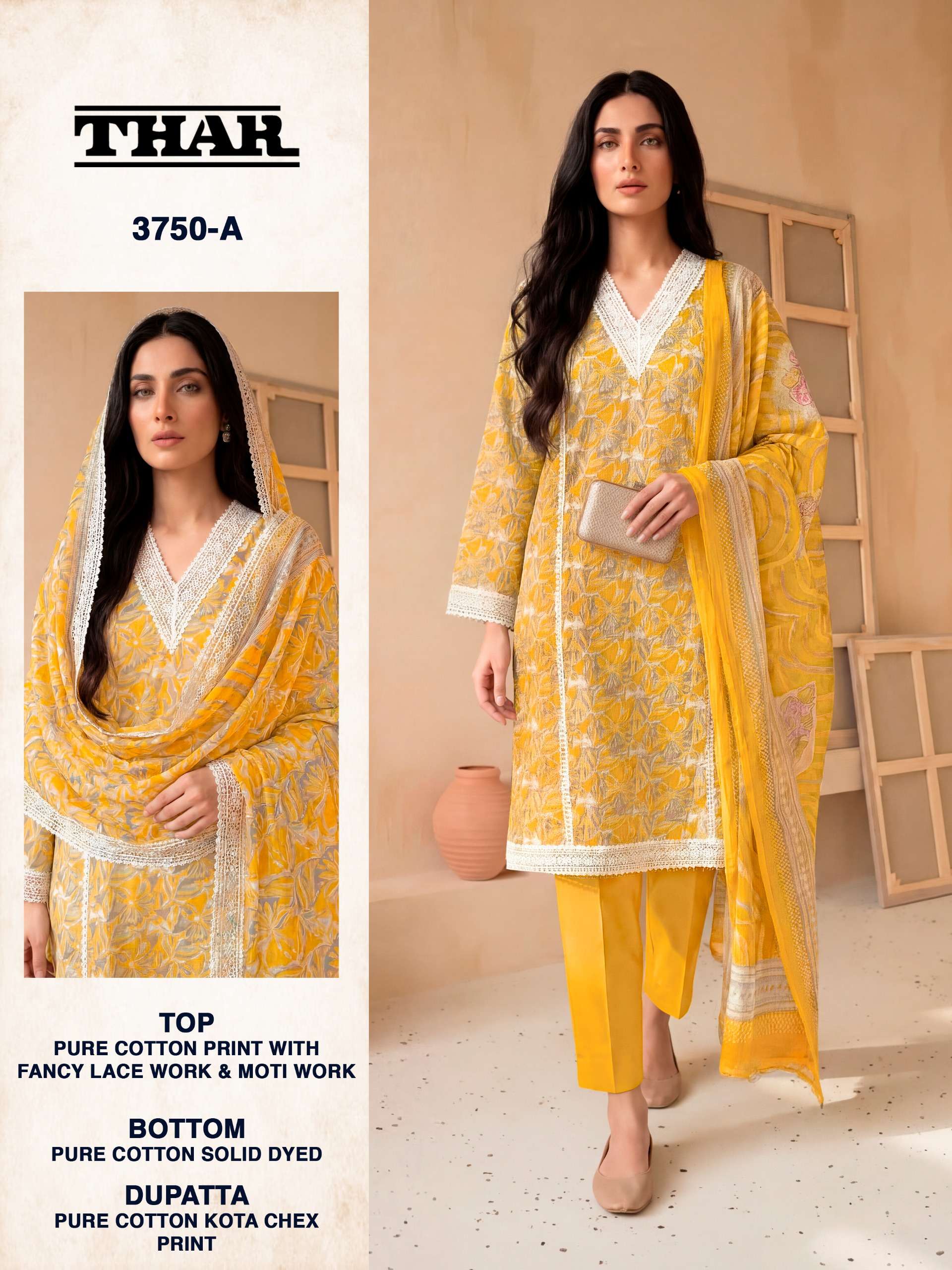 BIPSON PRINTS THAR 3750 COTTON PRINT WITH FANCY WORK SUIT