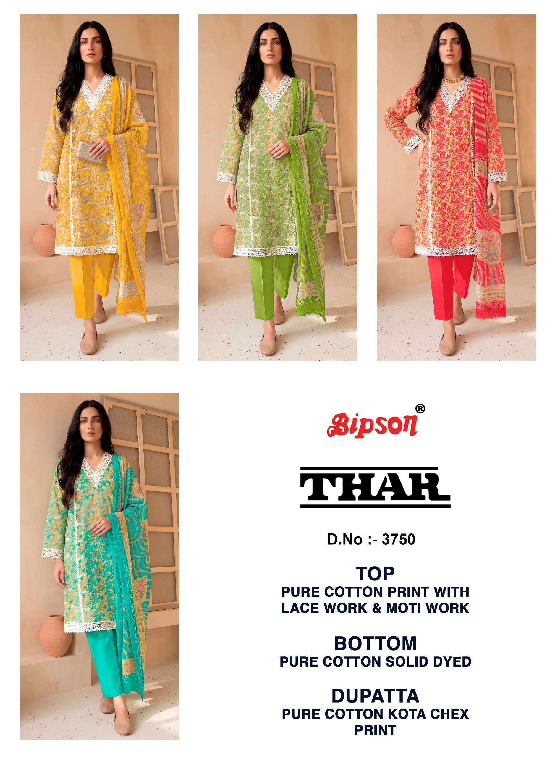 BIPSON PRINTS THAR 3750 COTTON PRINT WITH FANCY WORK SUIT