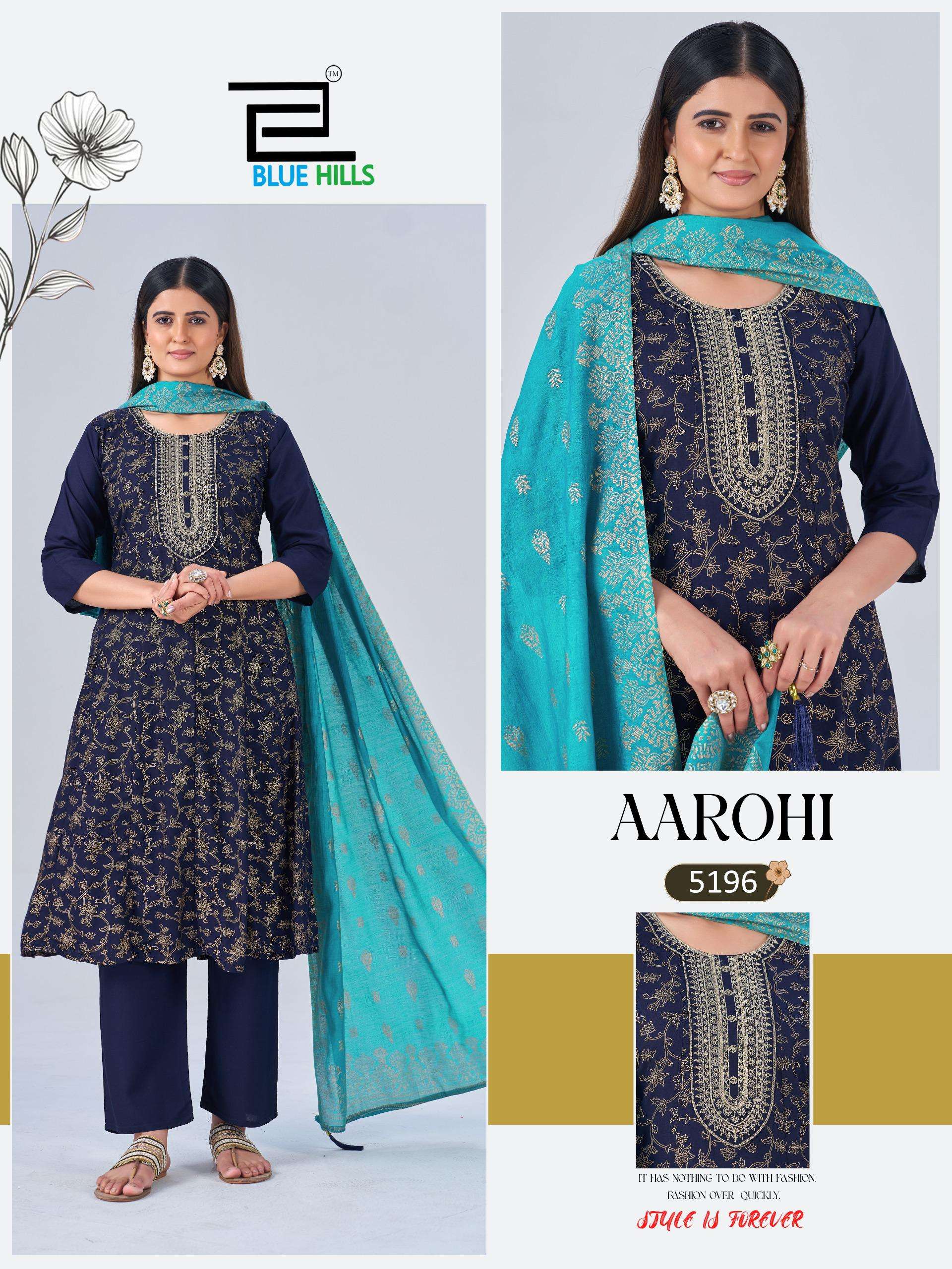 BLUE HILLS AAROHI RAYON FOIL PRINT FANCY ANARKALI STYLE LADIES 3PCS SET COLLECTION 