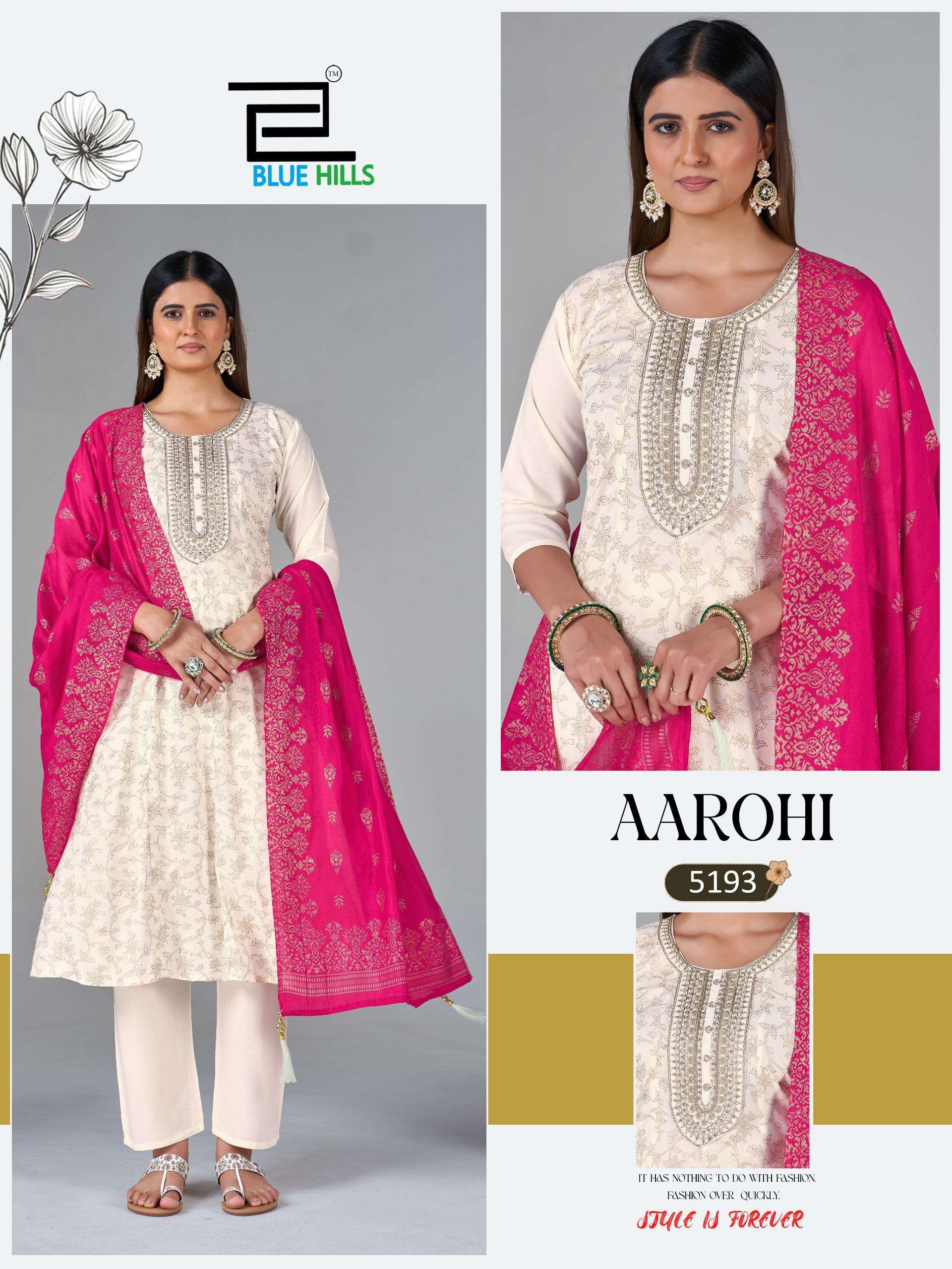 BLUE HILLS AAROHI RAYON FOIL PRINT FANCY ANARKALI STYLE LADIES 3PCS SET COLLECTION 