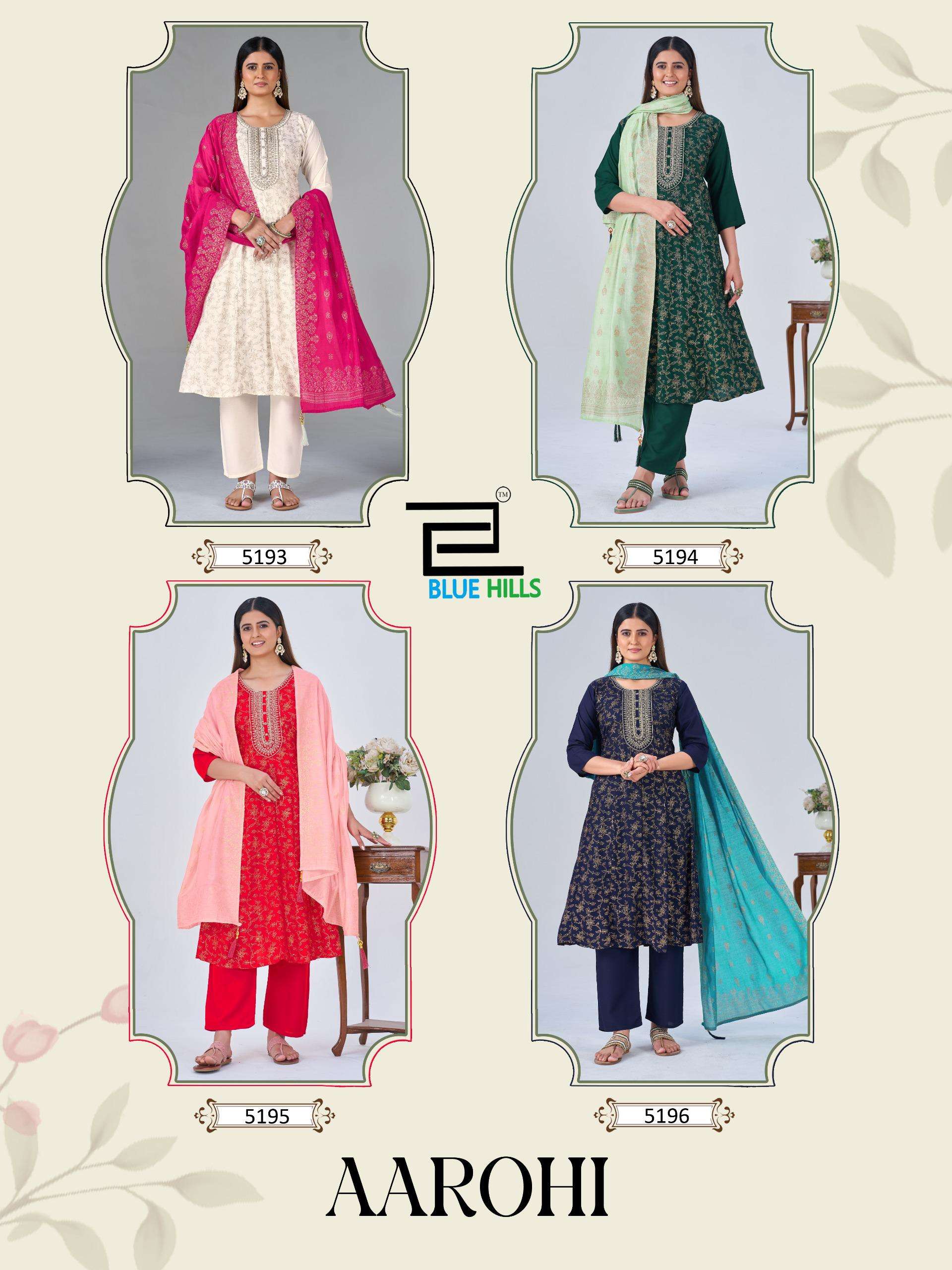BLUE HILLS AAROHI RAYON FOIL PRINT FANCY ANARKALI STYLE LADIES 3PCS SET COLLECTION 