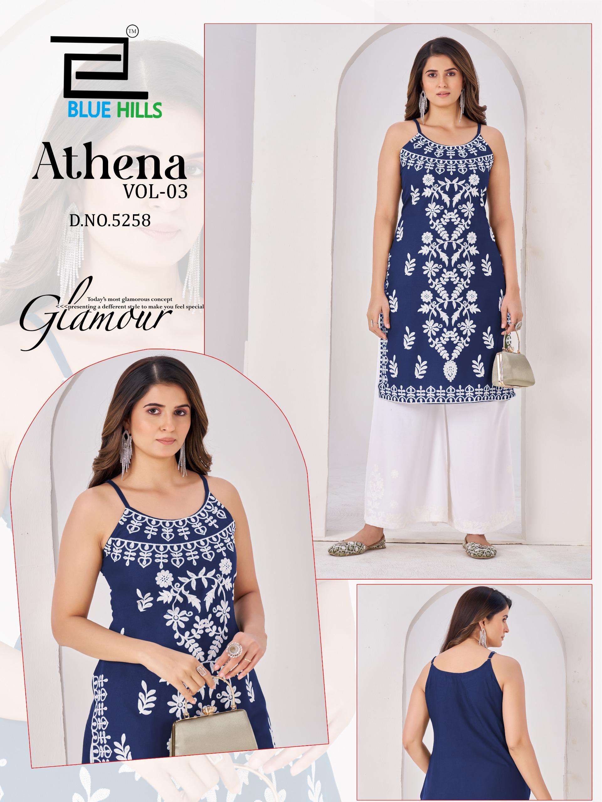 BLUE HILLS ATHENA VOL 3 RAYON FANCY LUCKNOWI WORKS STYLE LADIES KURTI 