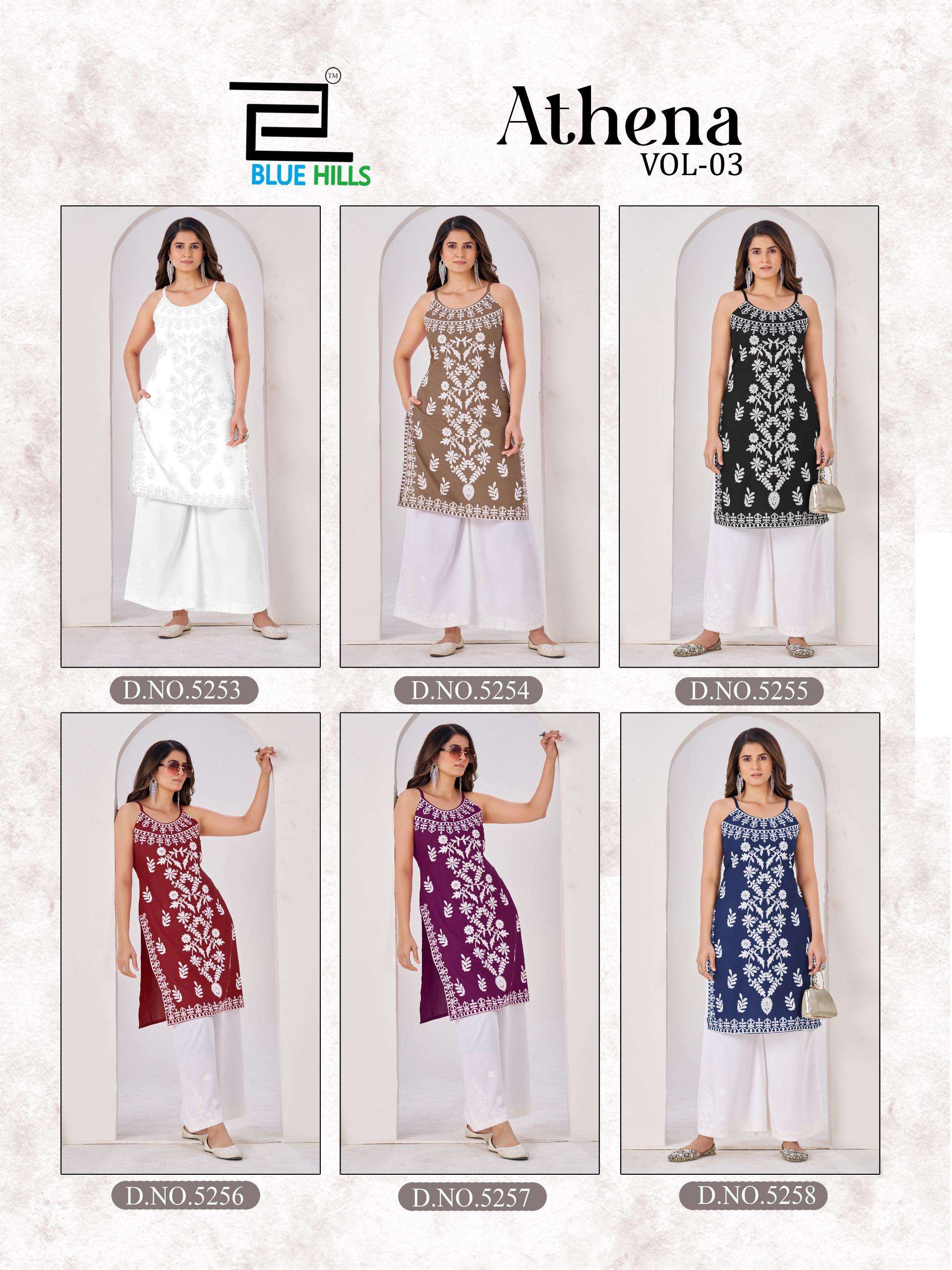 BLUE HILLS ATHENA VOL 3 RAYON FANCY LUCKNOWI WORKS STYLE LADIES KURTI 