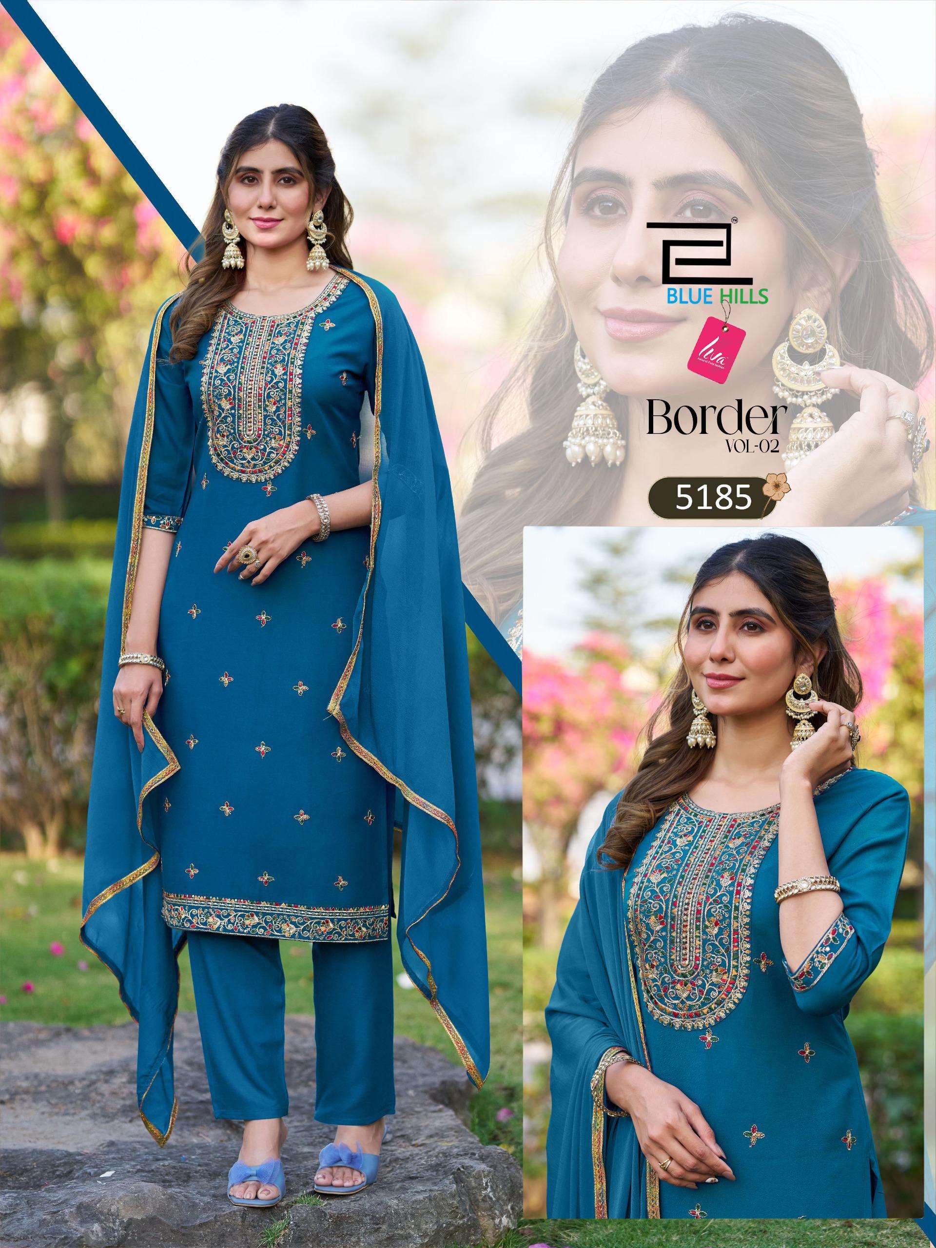 BLUE HILLS BORDER VOL 2 RAYON FANCY EMBROIDERY WORK LADIES 3PIECE SET COLLECTION 