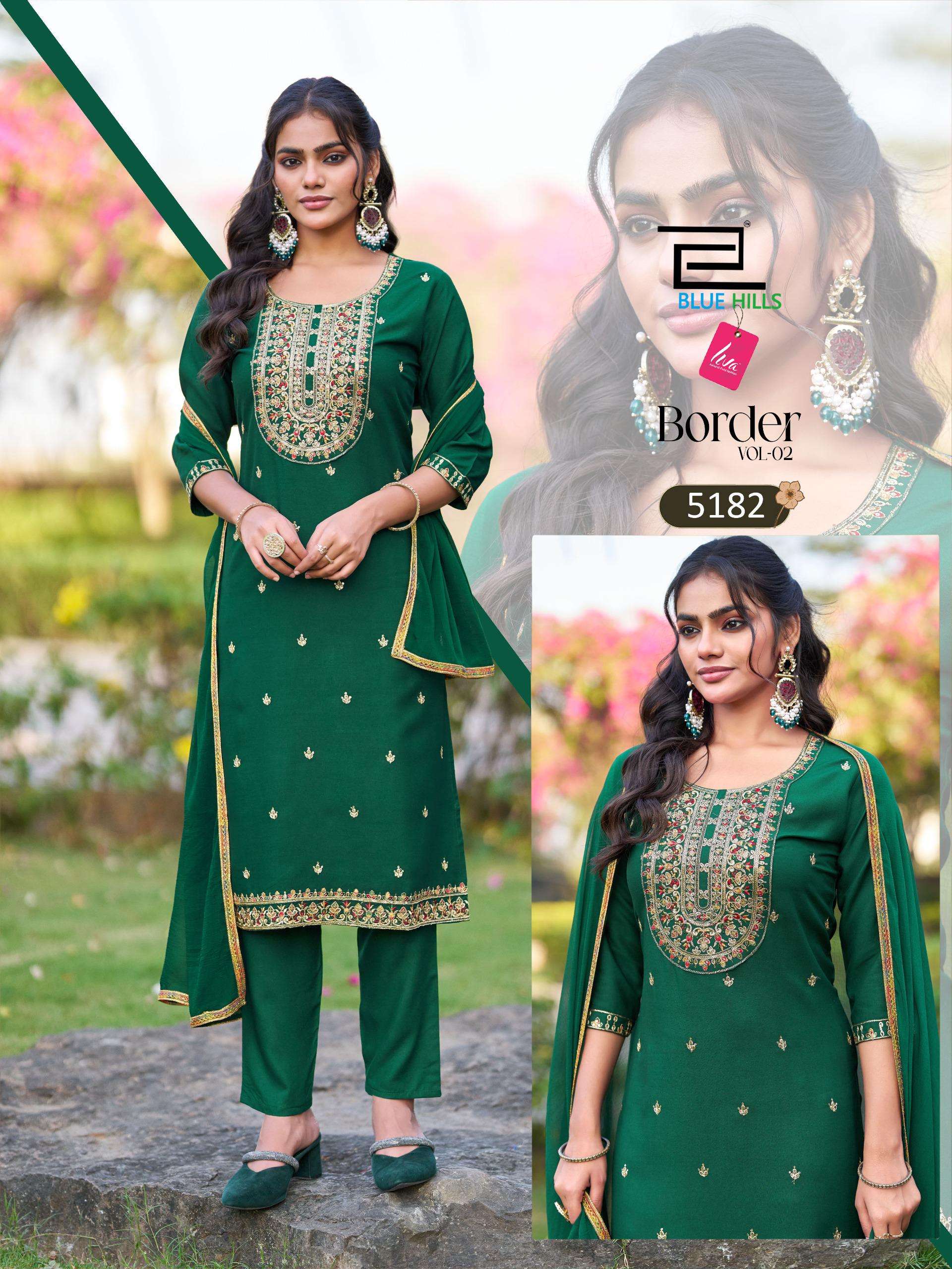 BLUE HILLS BORDER VOL 2 RAYON FANCY EMBROIDERY WORK LADIES 3PIECE SET COLLECTION 