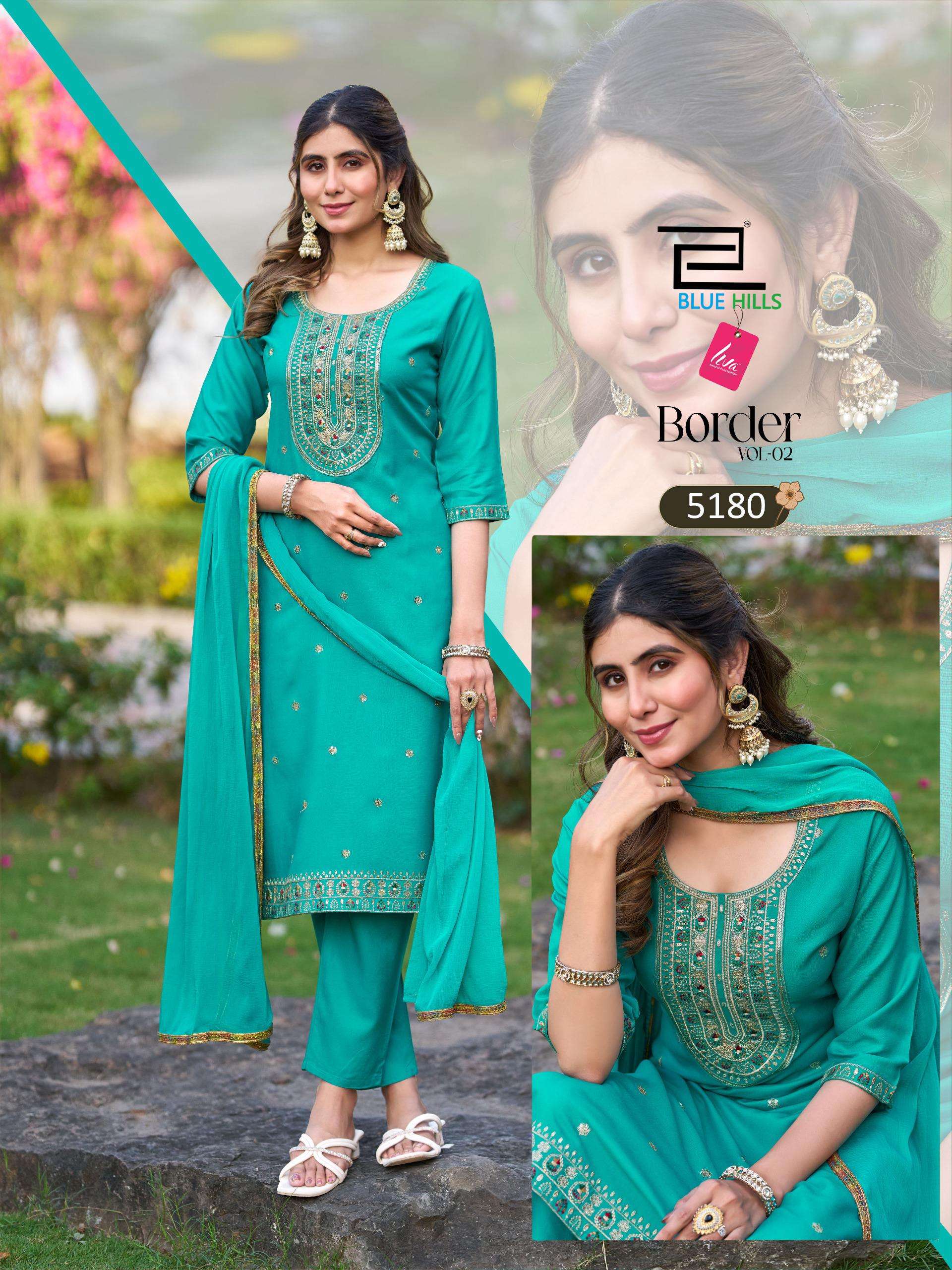 BLUE HILLS BORDER VOL 2 RAYON FANCY EMBROIDERY WORK LADIES 3PIECE SET COLLECTION 
