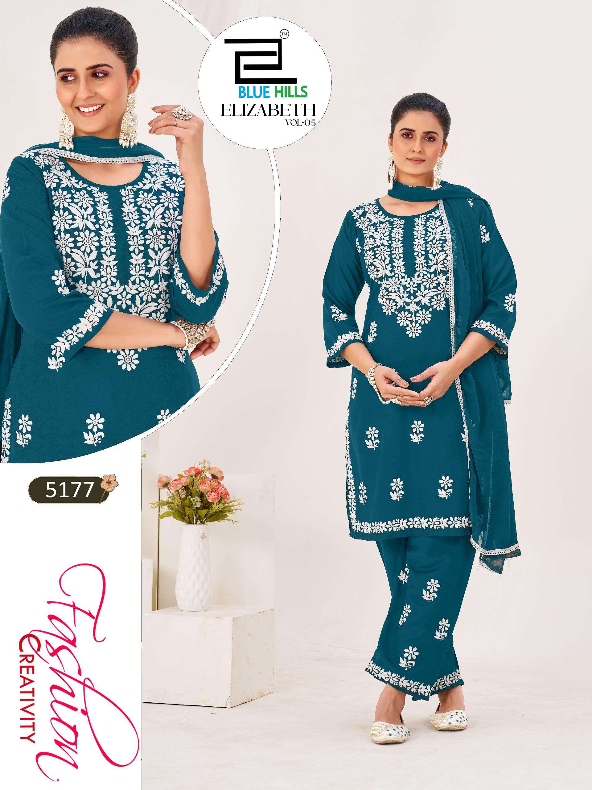 BLUE HILLS ELIZABETH VOL 5 RAYON FANCY LUCKNOWI WORKS LADIES 3PCS SET COLLECTION 