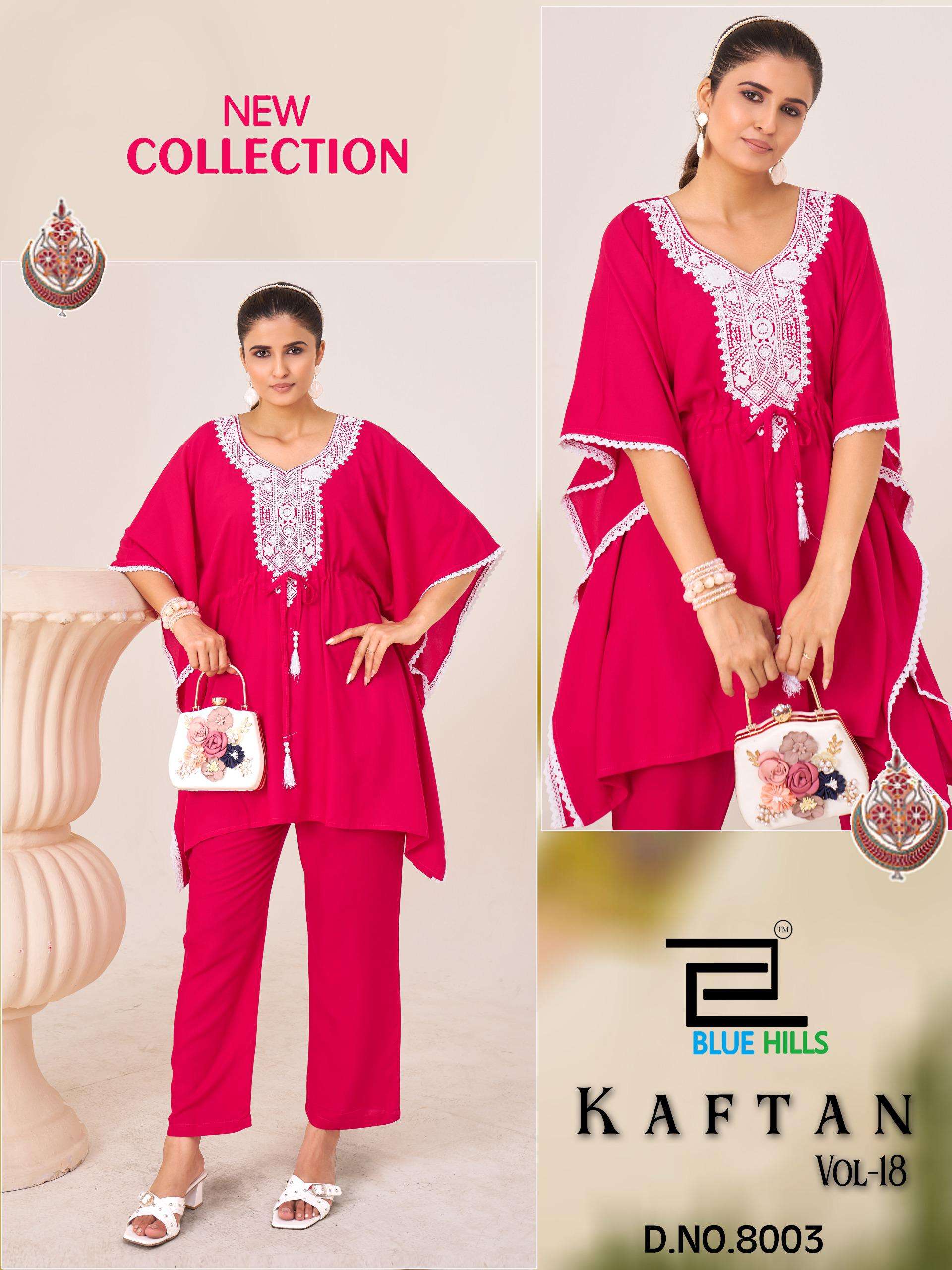 BLUE HILLS KAFTAN VOL 18 RAYON FANCY WORKS LADIES KAFTAN WITH BOTTOM PAIR 