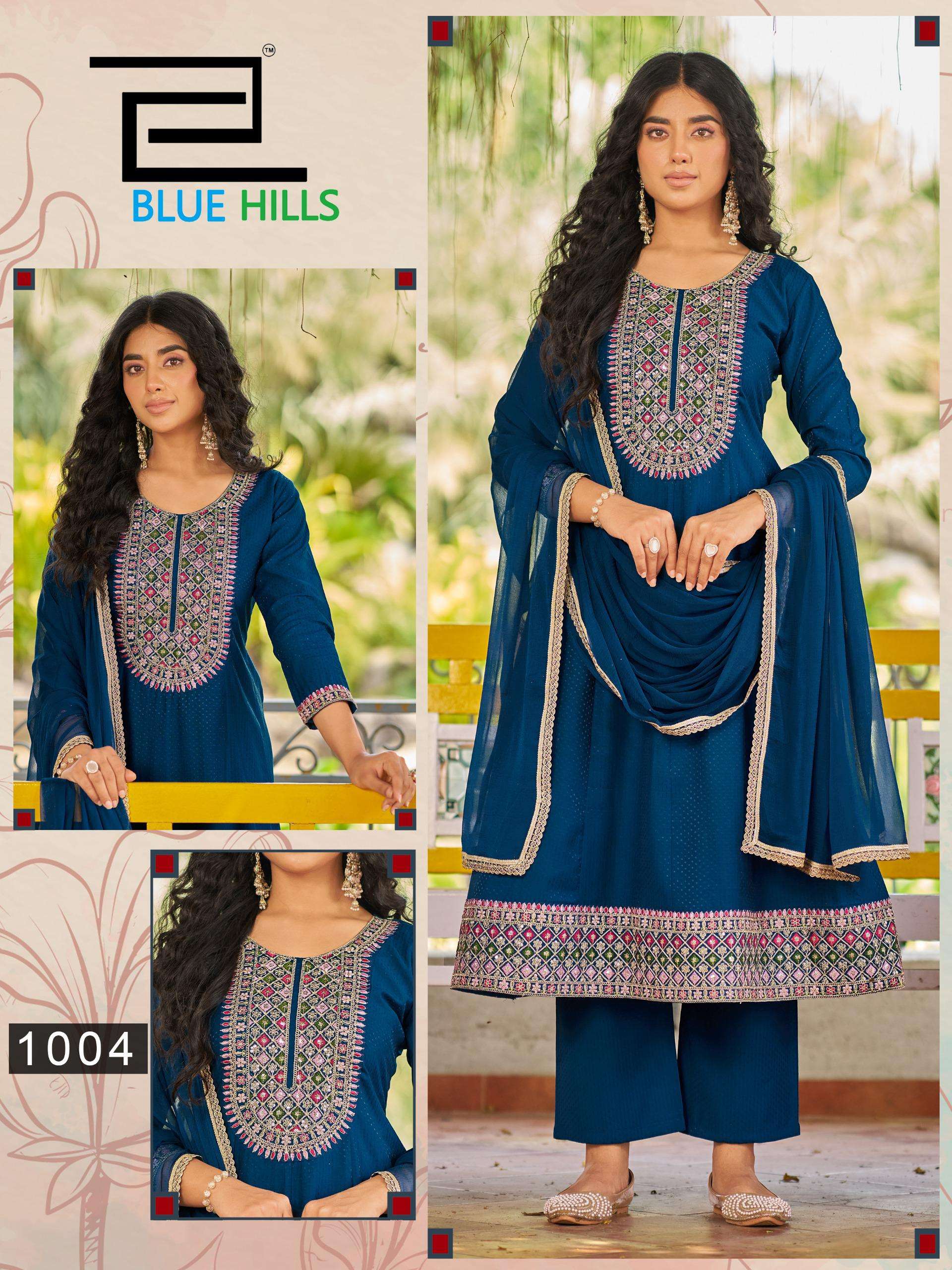 BLUE HILLS MUMTAZ VOL 10 RAYON FANCY WORK ANARKALI STYLE LADIES 3PIECE SET 