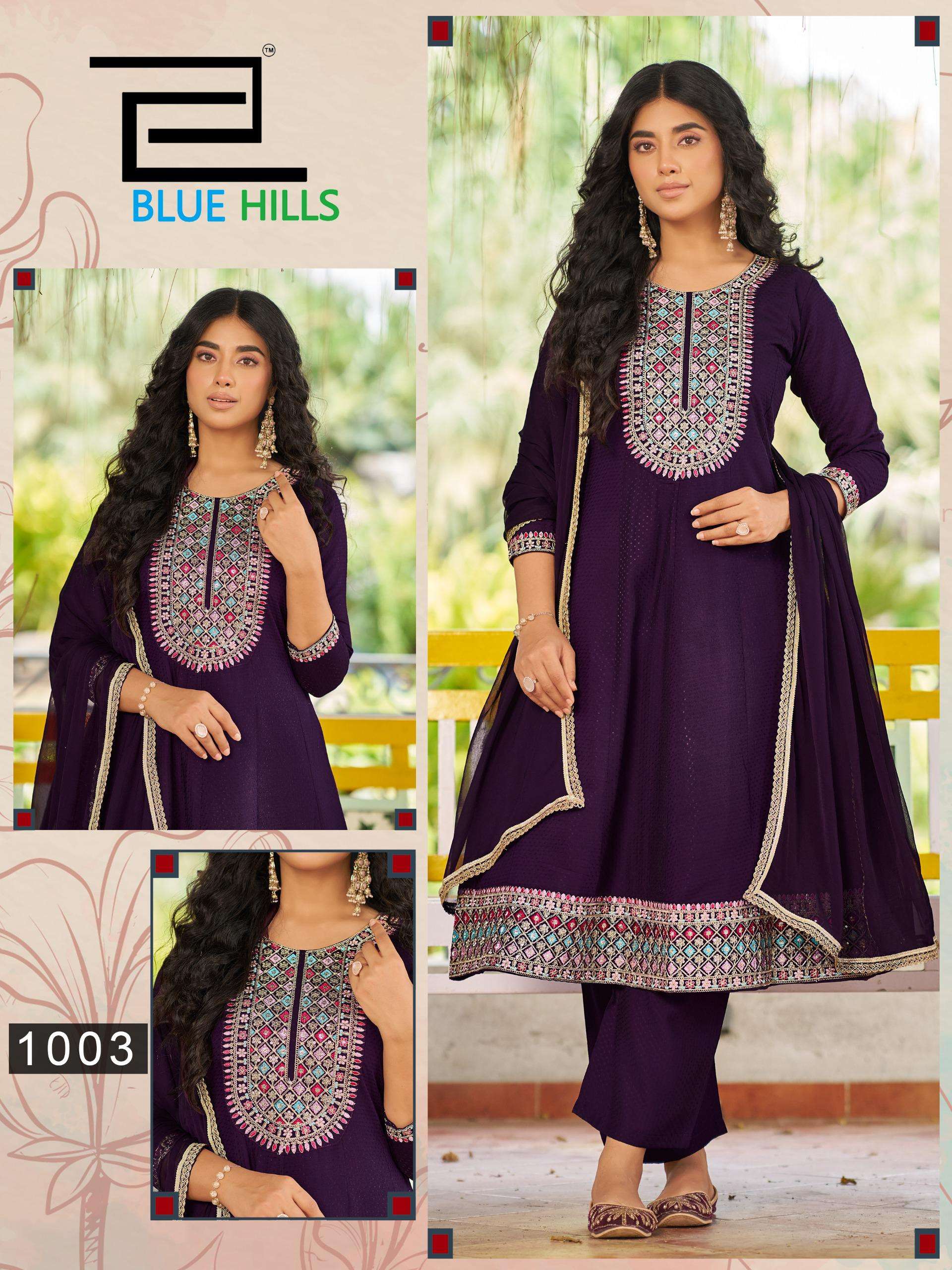 BLUE HILLS MUMTAZ VOL 10 RAYON FANCY WORK ANARKALI STYLE LADIES 3PIECE SET 