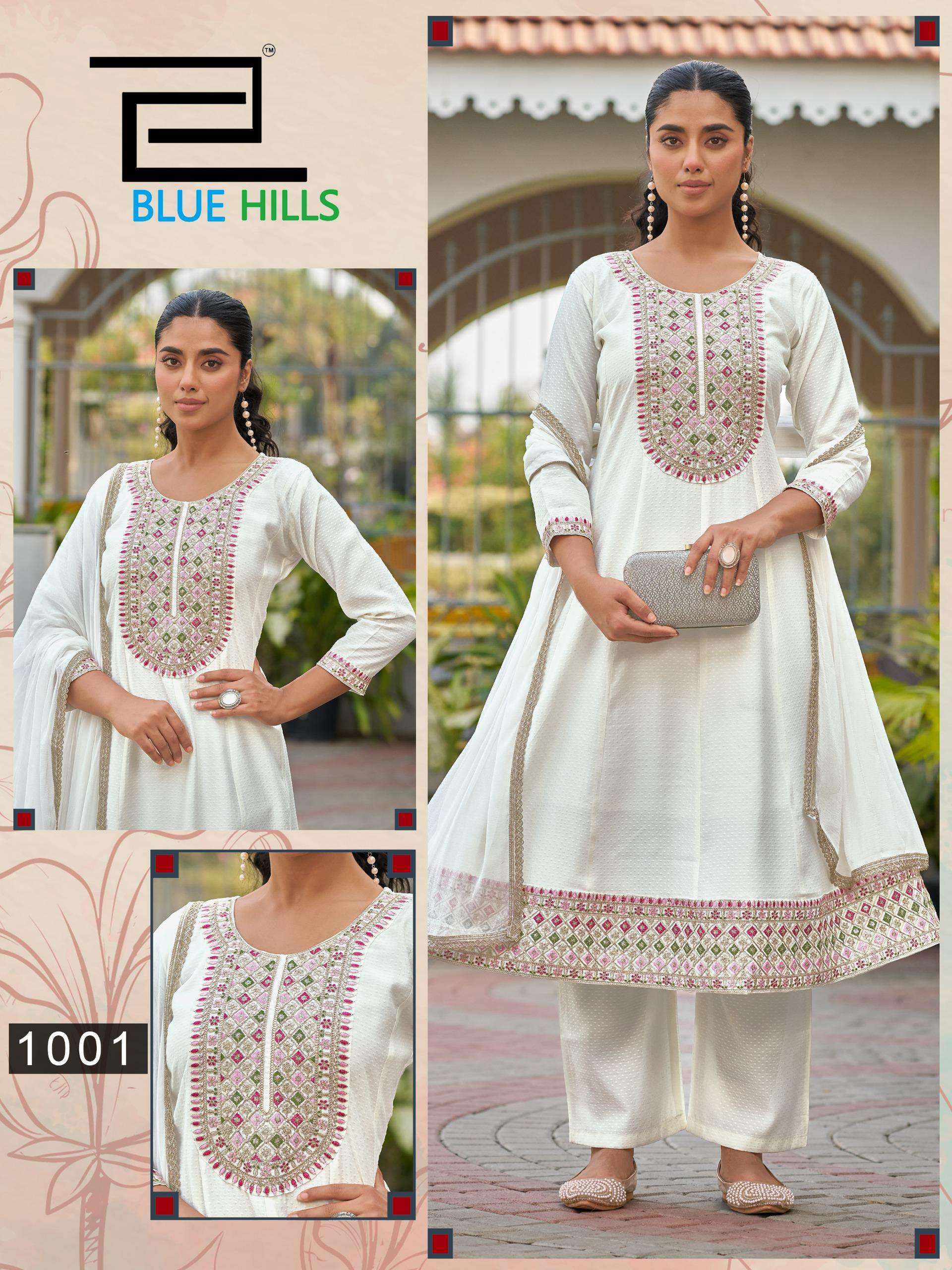 BLUE HILLS MUMTAZ VOL 10 RAYON FANCY WORK ANARKALI STYLE LADIES 3PIECE SET 