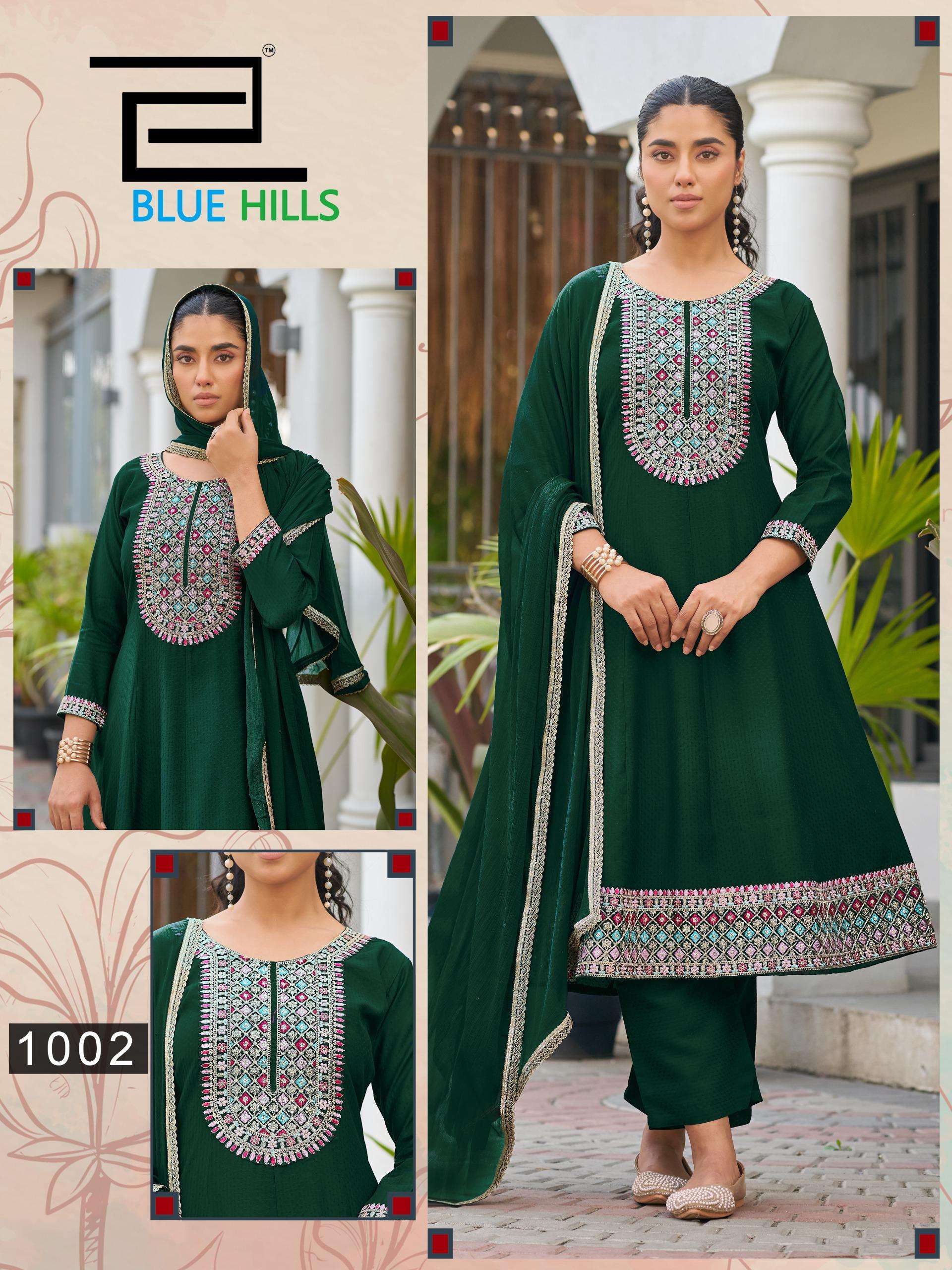 BLUE HILLS MUMTAZ VOL 10 RAYON FANCY WORK ANARKALI STYLE LADIES 3PIECE SET 
