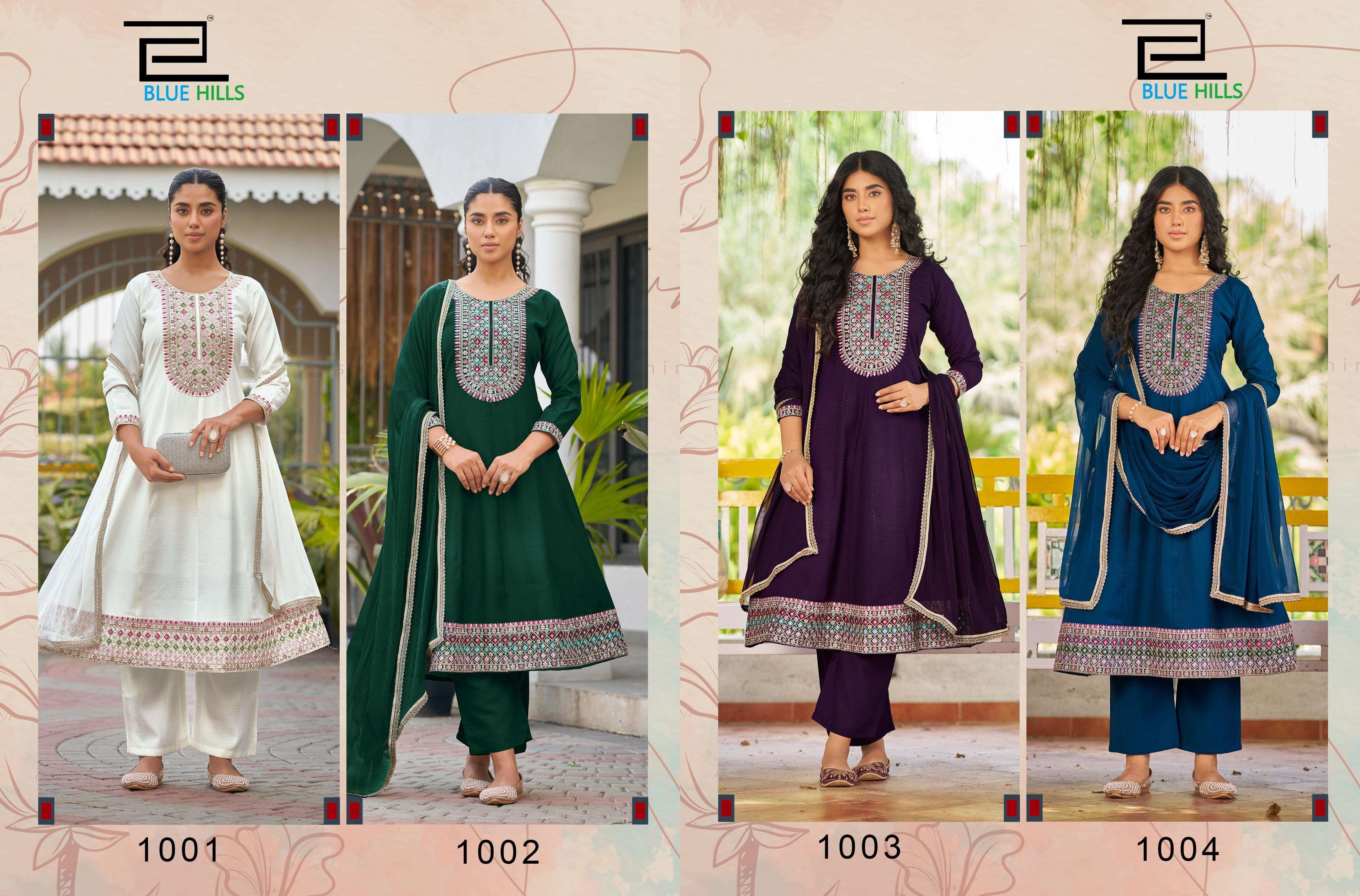 BLUE HILLS MUMTAZ VOL 10 RAYON FANCY WORK ANARKALI STYLE LADIES 3PIECE SET 