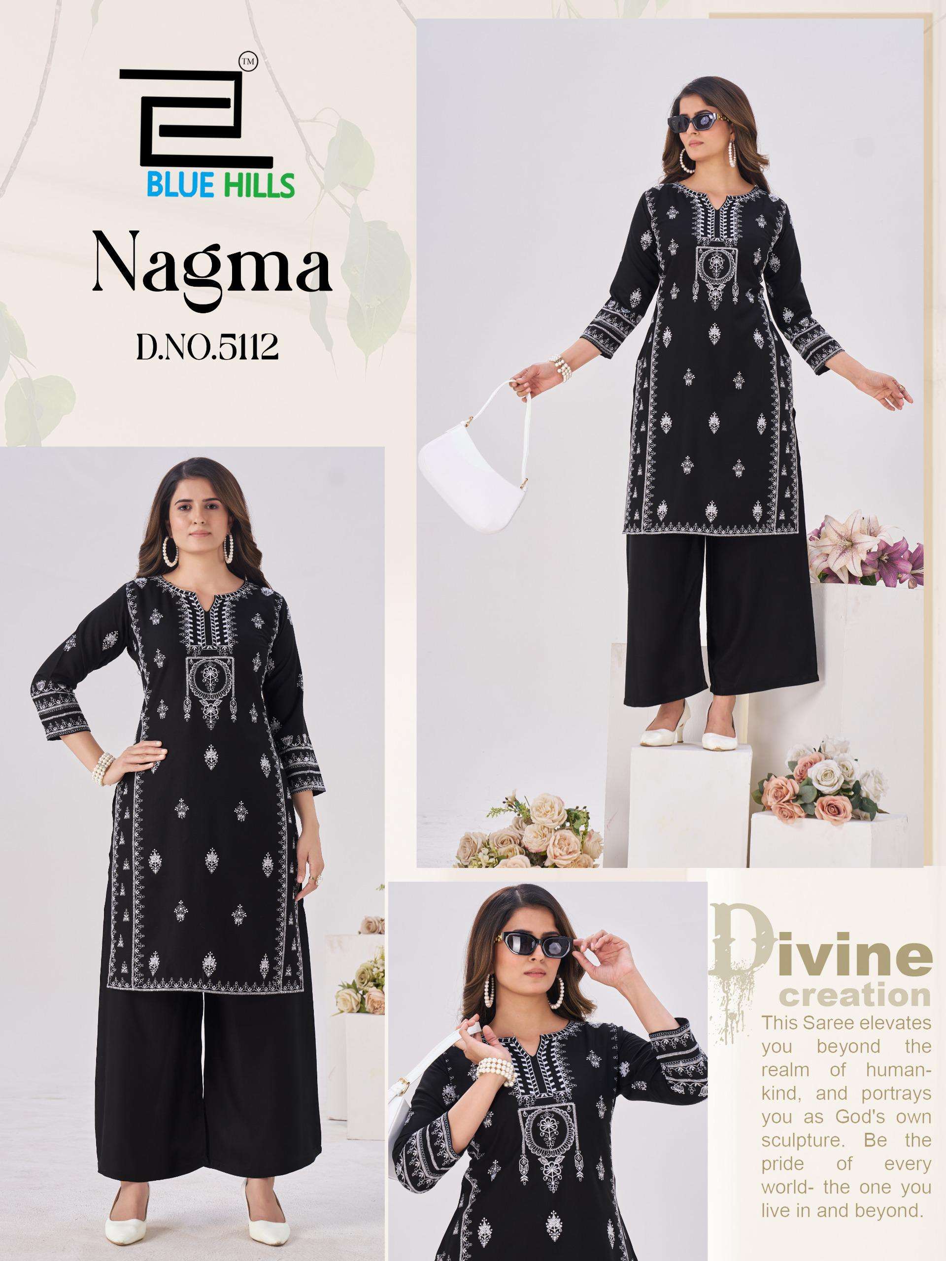 BLUE HILLS NAGMA RAYON FANCY LUCKNOWI WORKS LADIES KURTI WITH PLAZZO PAIR 