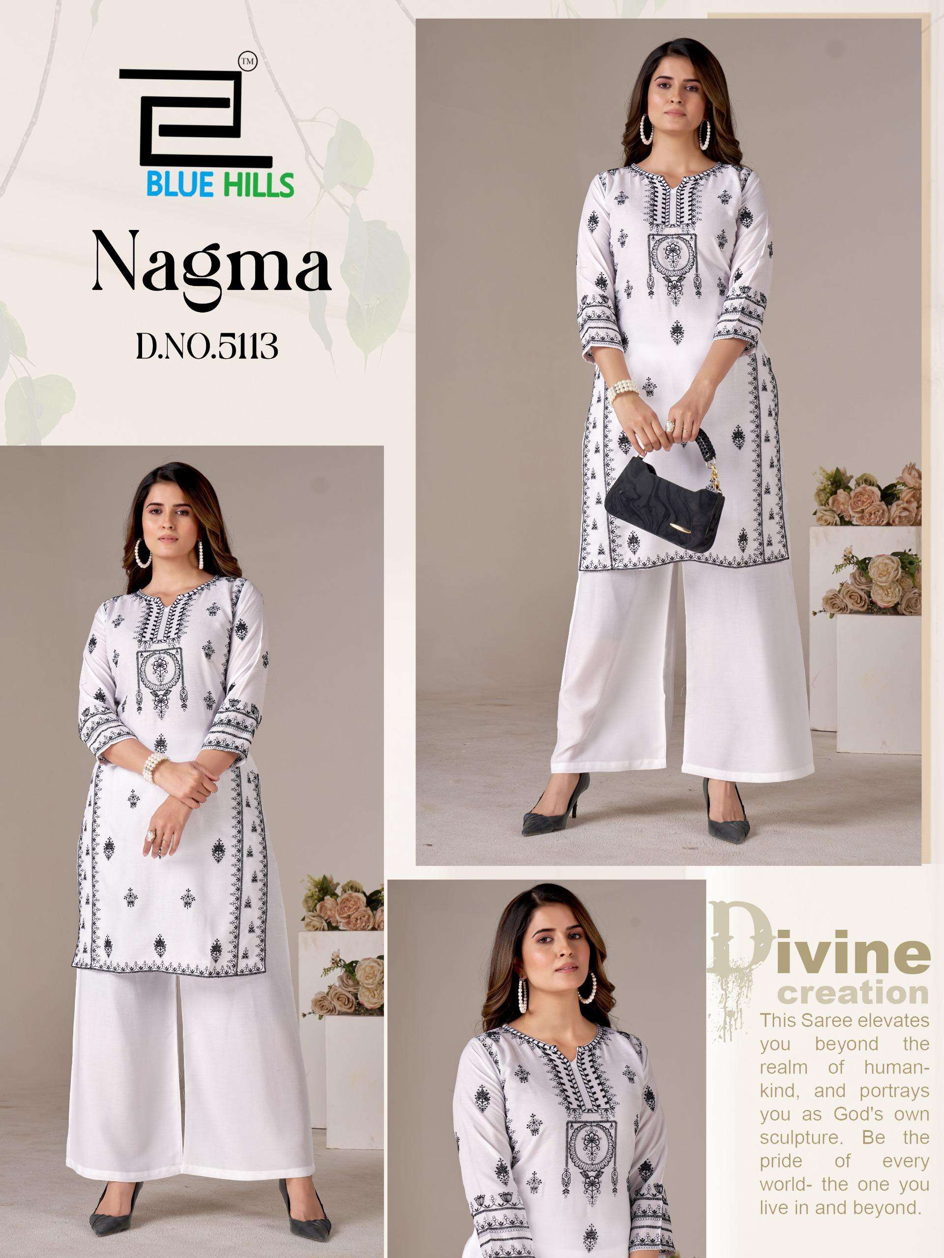 BLUE HILLS NAGMA RAYON FANCY LUCKNOWI WORKS LADIES KURTI WITH PLAZZO PAIR 