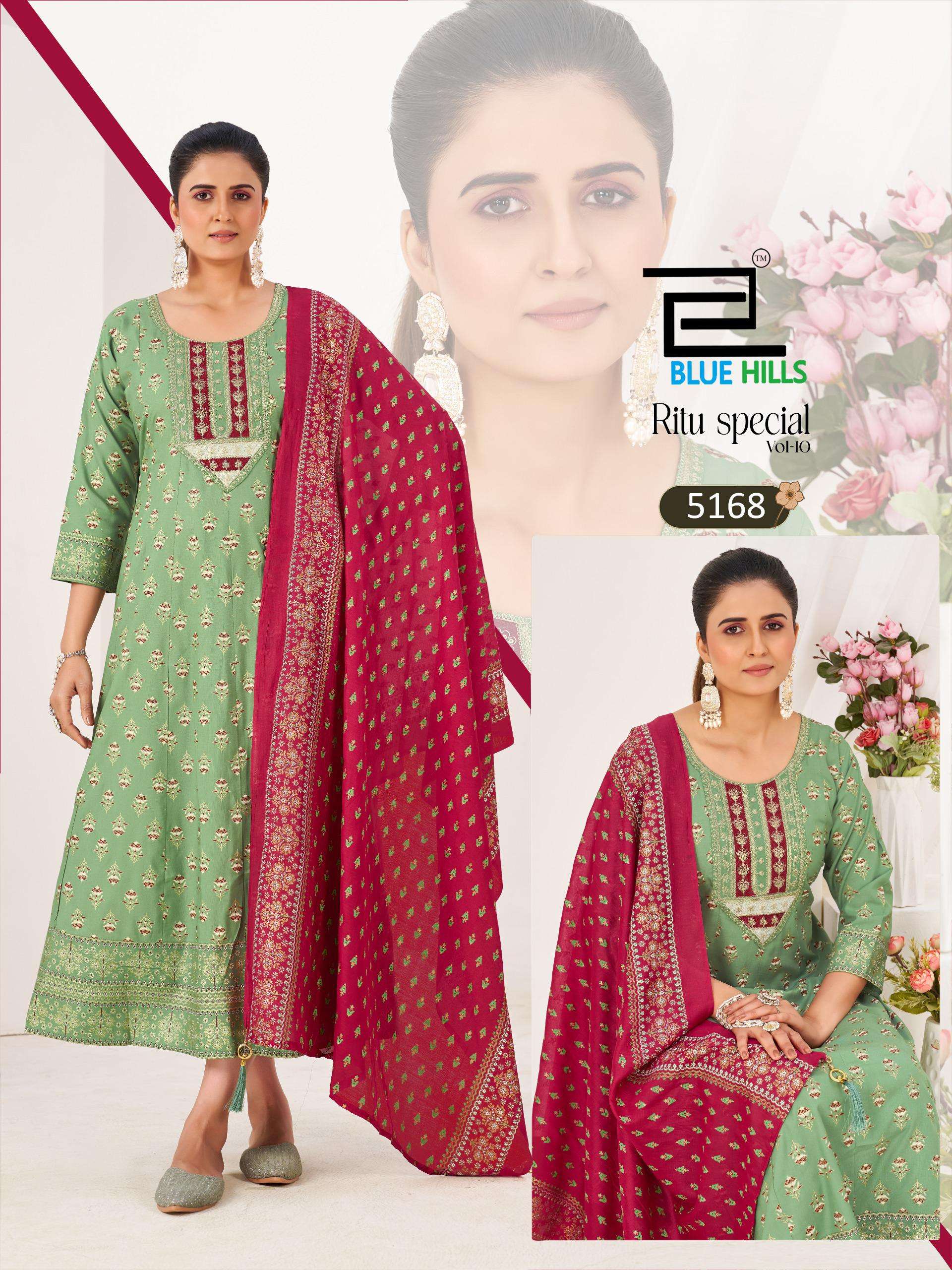 BLUE HILLS RITU SPECIAL VOL 10 RAYON FOIL PRINT WITH WORK FANCY ANARKALI GOWN WITH DUPATTA SET 