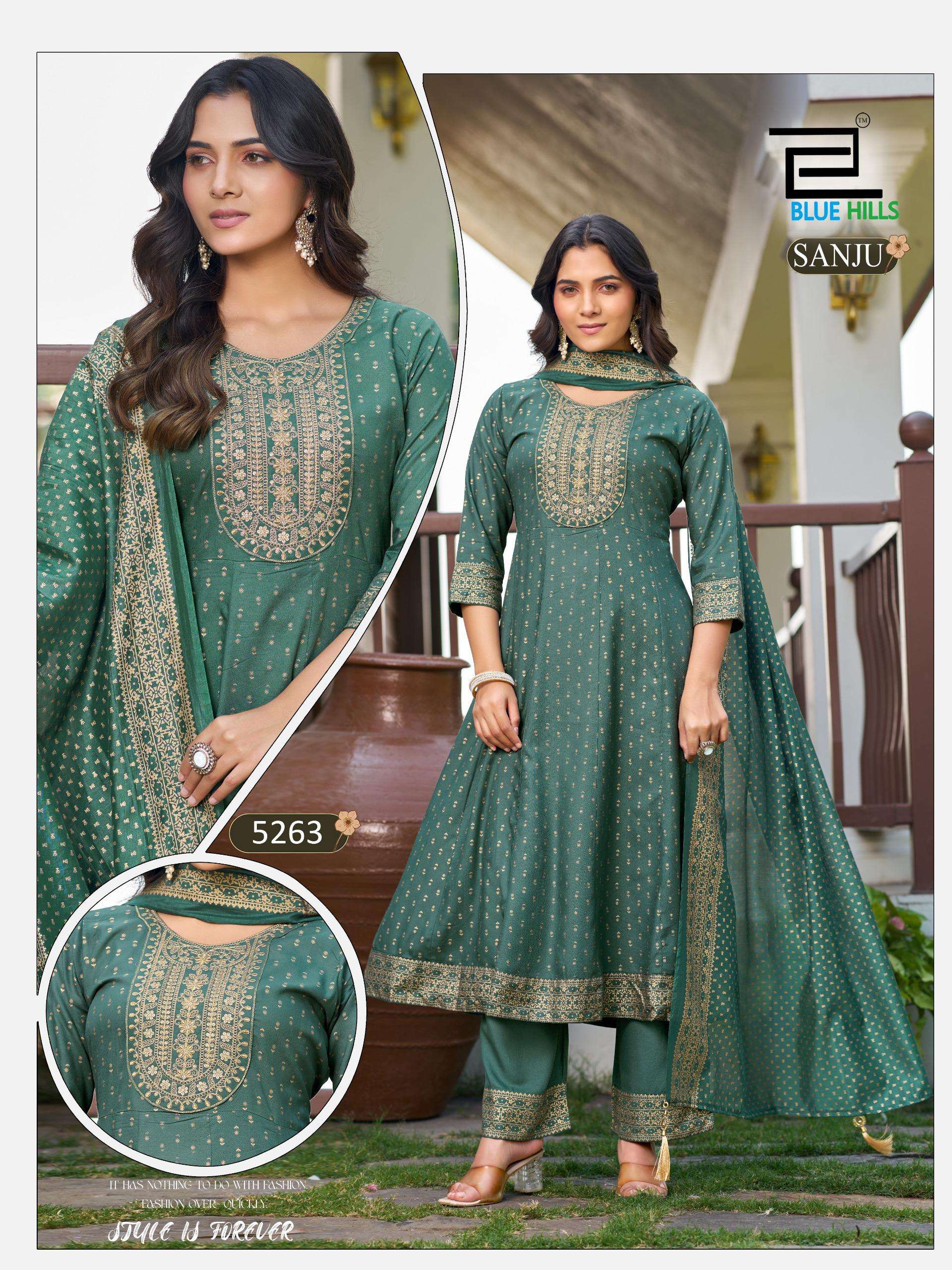 BLUE HILLS SANJU RAYON FANCY EMBROIDERY WORK WORKS LADIES 3PCS SET COLLECTION 